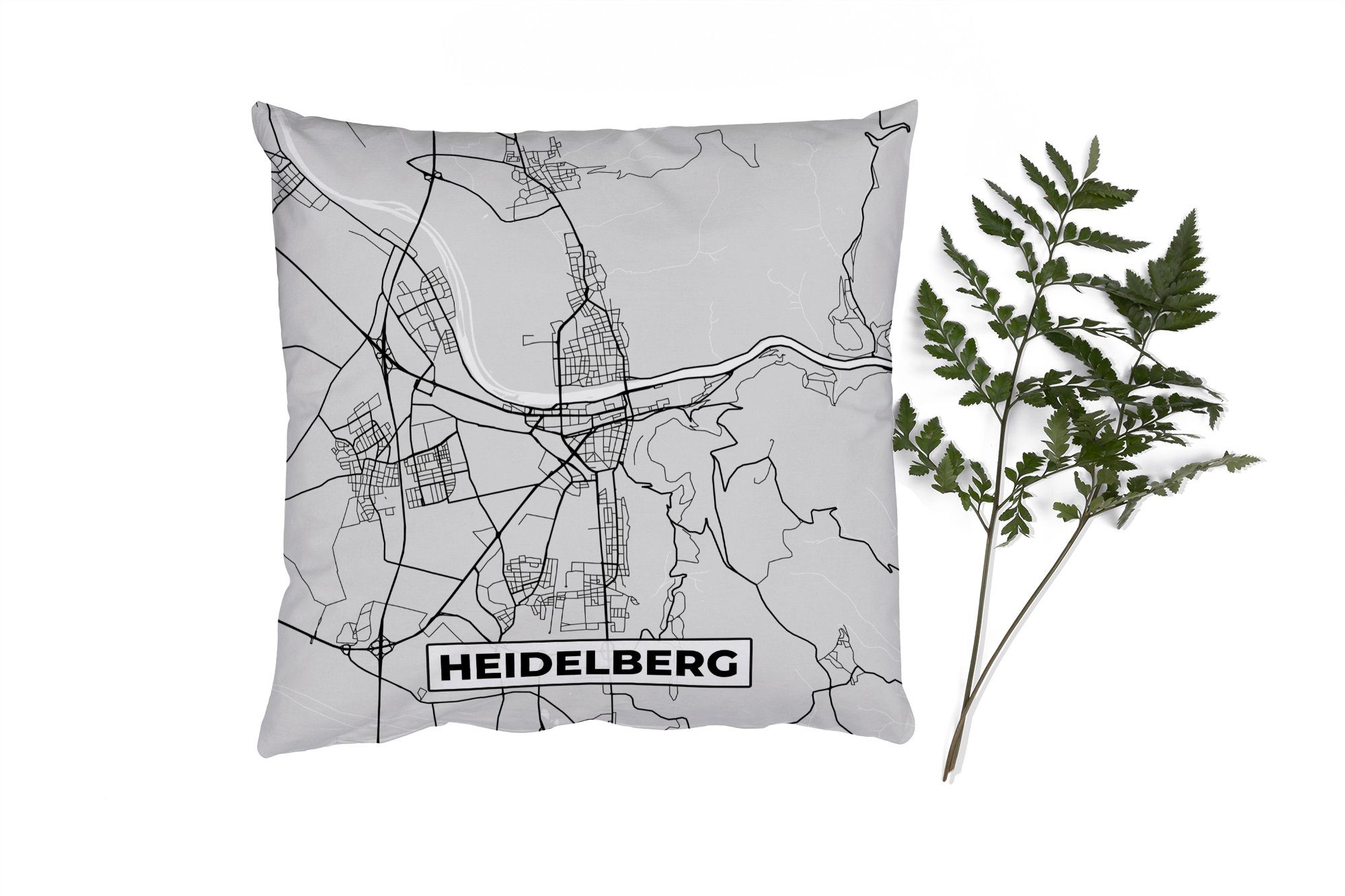 Stadtplan, Deko, - Sofakissen Wohzimmer, Dekokissen Schlafzimmer, MuchoWow - für Deutschland mit Zierkissen Heidelberg Füllung Karte - Karte -