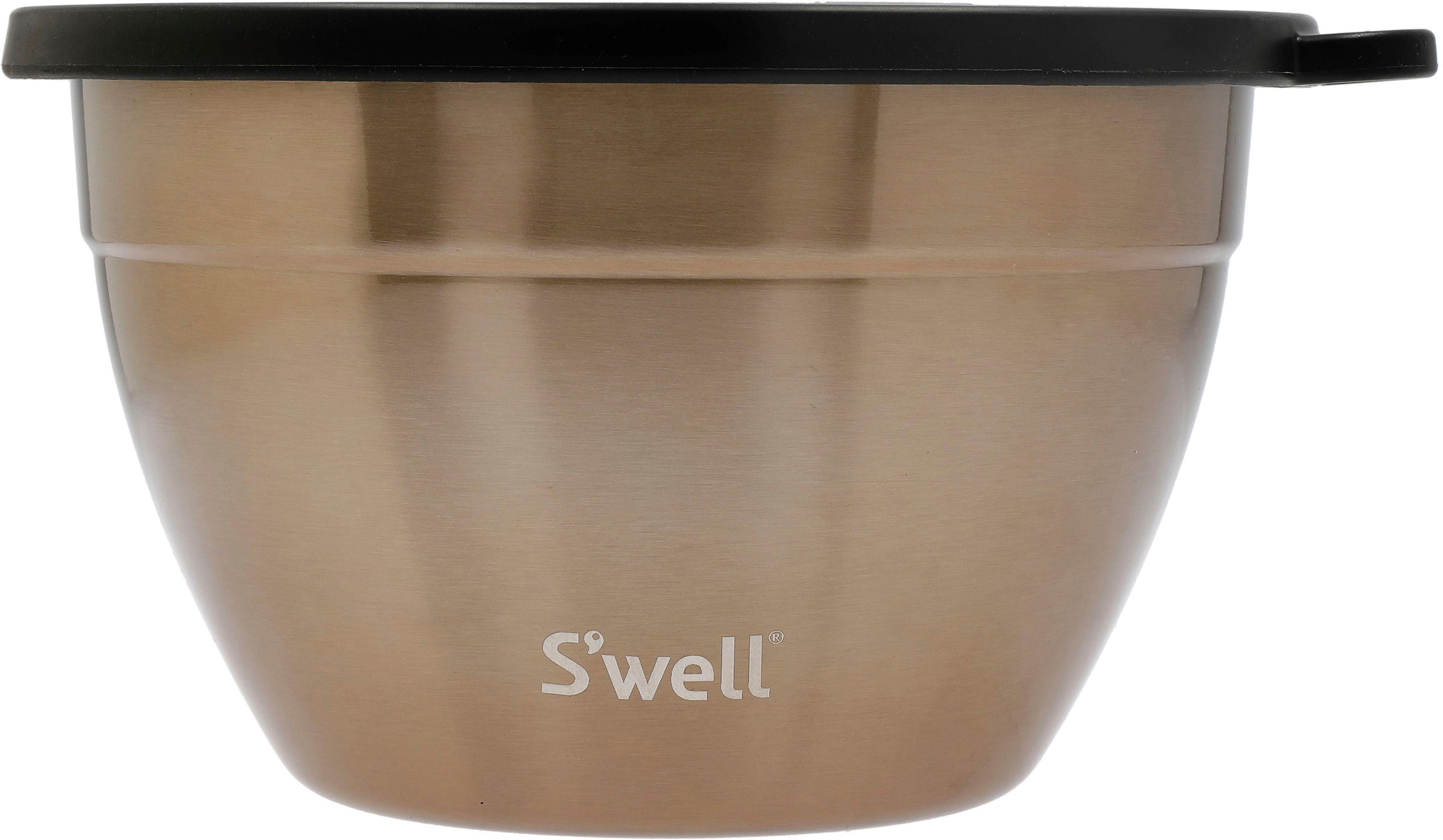 S'well Salatschüssel Außenschale Bowl vakuumisolierten Pyrite S'well Salad Therma-S'well®-Technologie 1.9L, Kit, (3-tlg), Gold Edelstahl, Calacatta mit