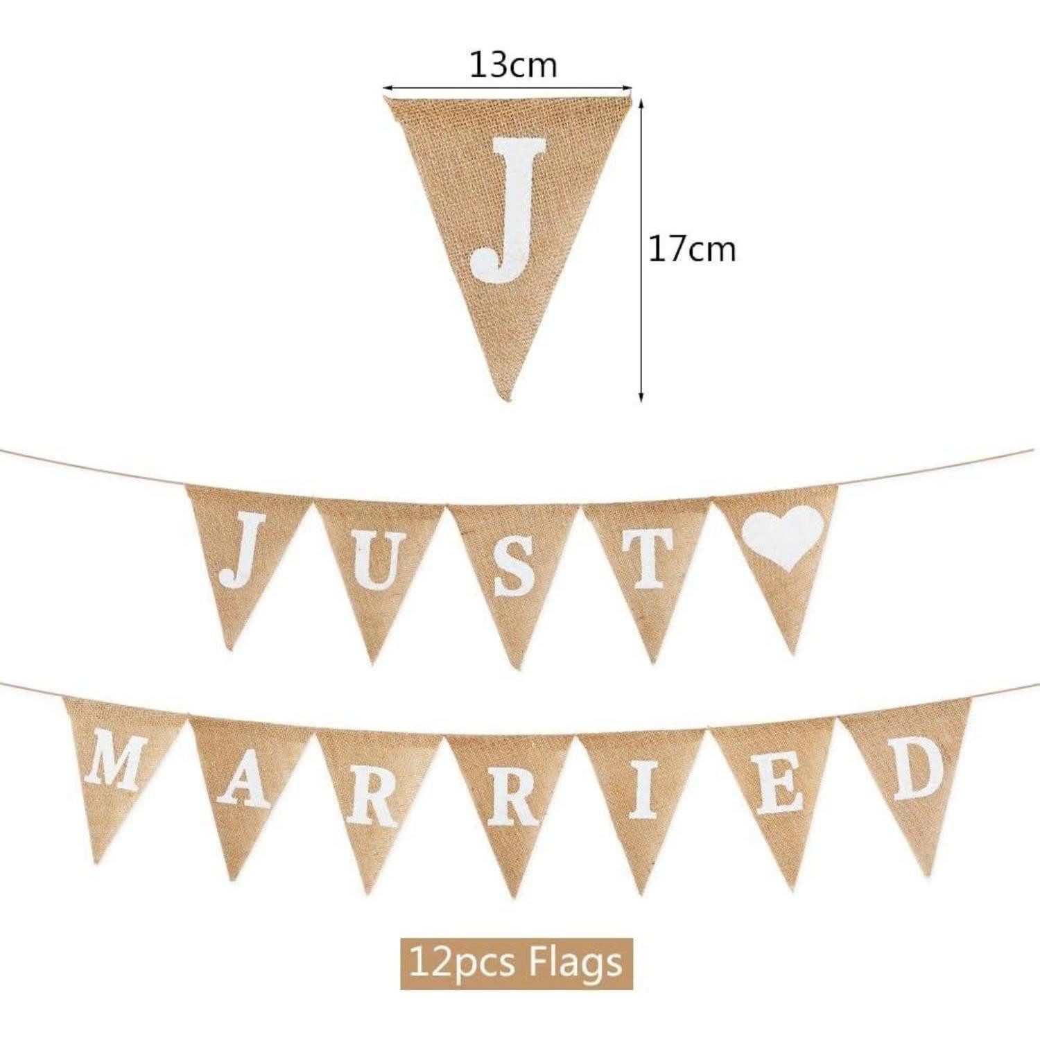 LuxusKollektion Wimpelkette Just Married Girlande Deko Jute Hochzeit Banner BoHo Frauen