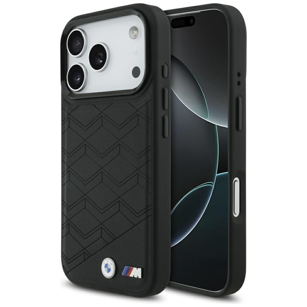 BMW Handyhülle MagSafe iPhone 17 Pro Kunstleder schwarz M Logo Metall 6,3 Zoll, Kantenschutz