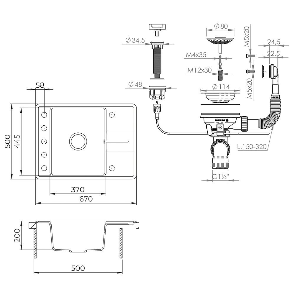 Bergstroem Granitspüle Osaka, Schwarz, 67 x 50 cm, Rechteckig, 67/50 cm, (1 St)