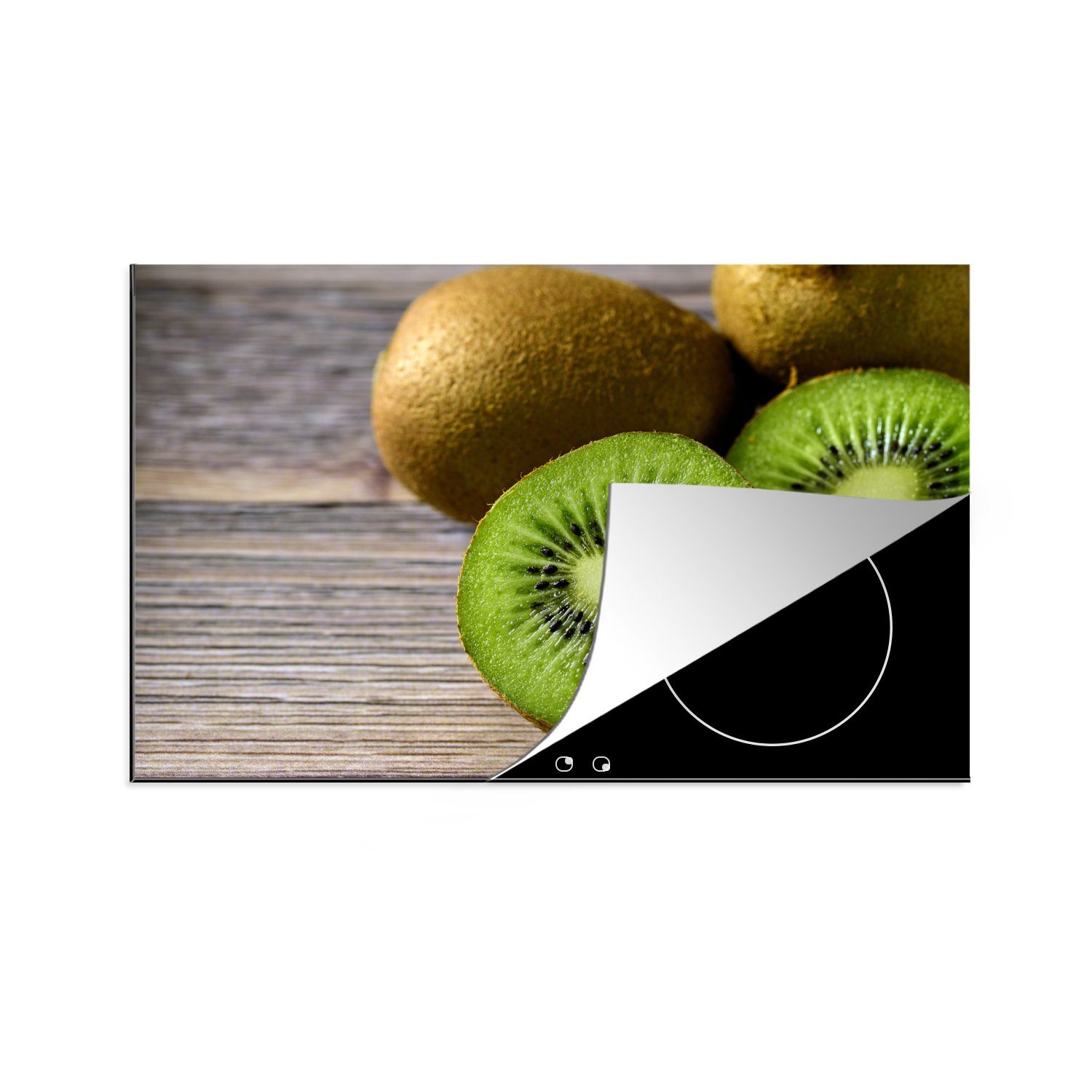 MuchoWow Herdblende-/Abdeckplatte Kiwi - Tisch - Obst, Vinyl, (1 tlg), 81x52 cm, Induktionskochfeld Schutz für die küche, Ceranfeldabdeckung
