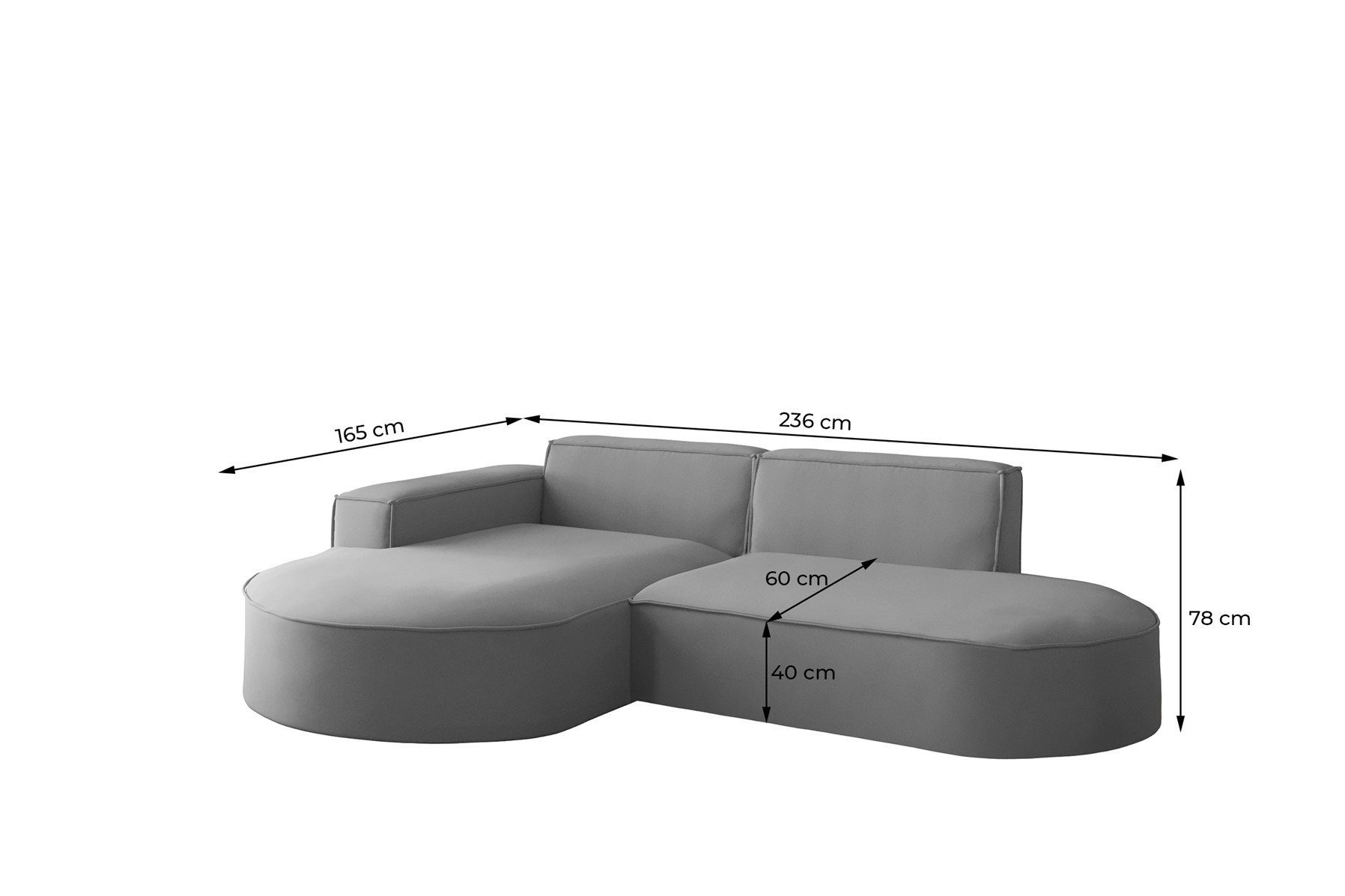 oder Sofaset Sessel Links Stoff Möbel plus Designerecksofa (Rundumbezug, mane Rechts) in XS Graphitgrau Ascot, PALMA Fun Polstergarnitur