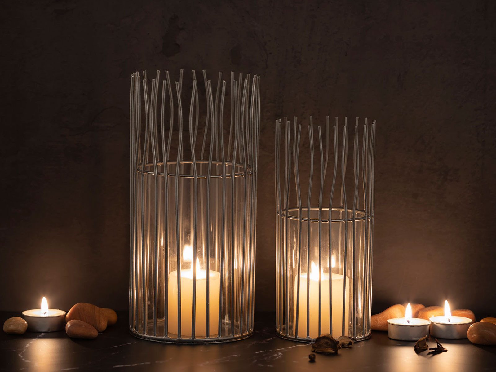 Amagohome Teelichthalter Kerzenhalter mit Glaszylinder Set 2-teilig Windlicht Metall Kerzenstä (2 St)