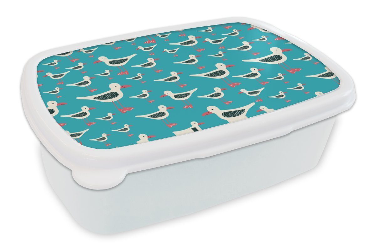 MuchoWow Lunchbox Retro - Möwe - Schnittmuster - Kind, Kunststoff, (2-tlg), Brotbox für Kinder und Erwachsene, Brotdose, für Jungs und Mädchen weiß