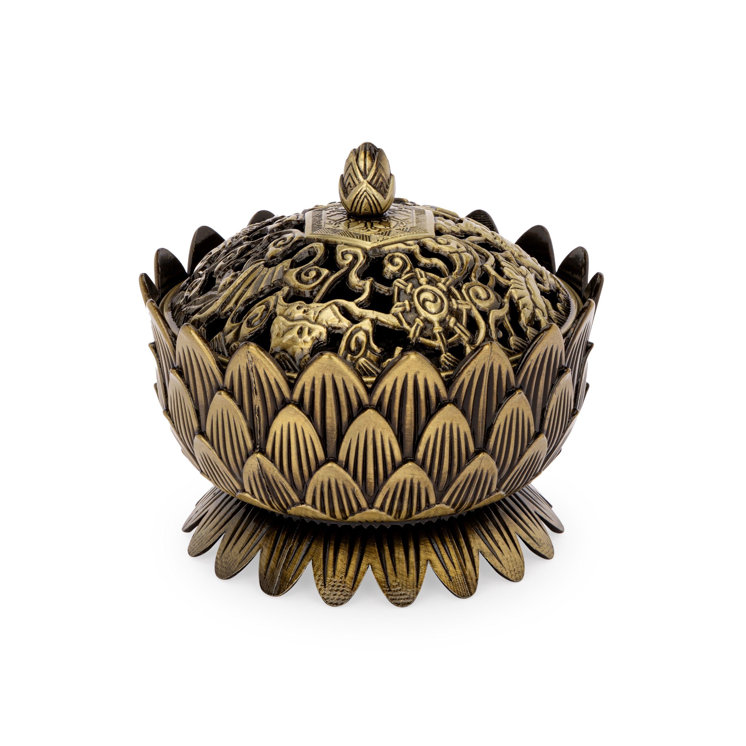 Räucherschale 9cm Räuchergefäß Lotus Metall antikgold Betriebart Räucherkohle Weihra