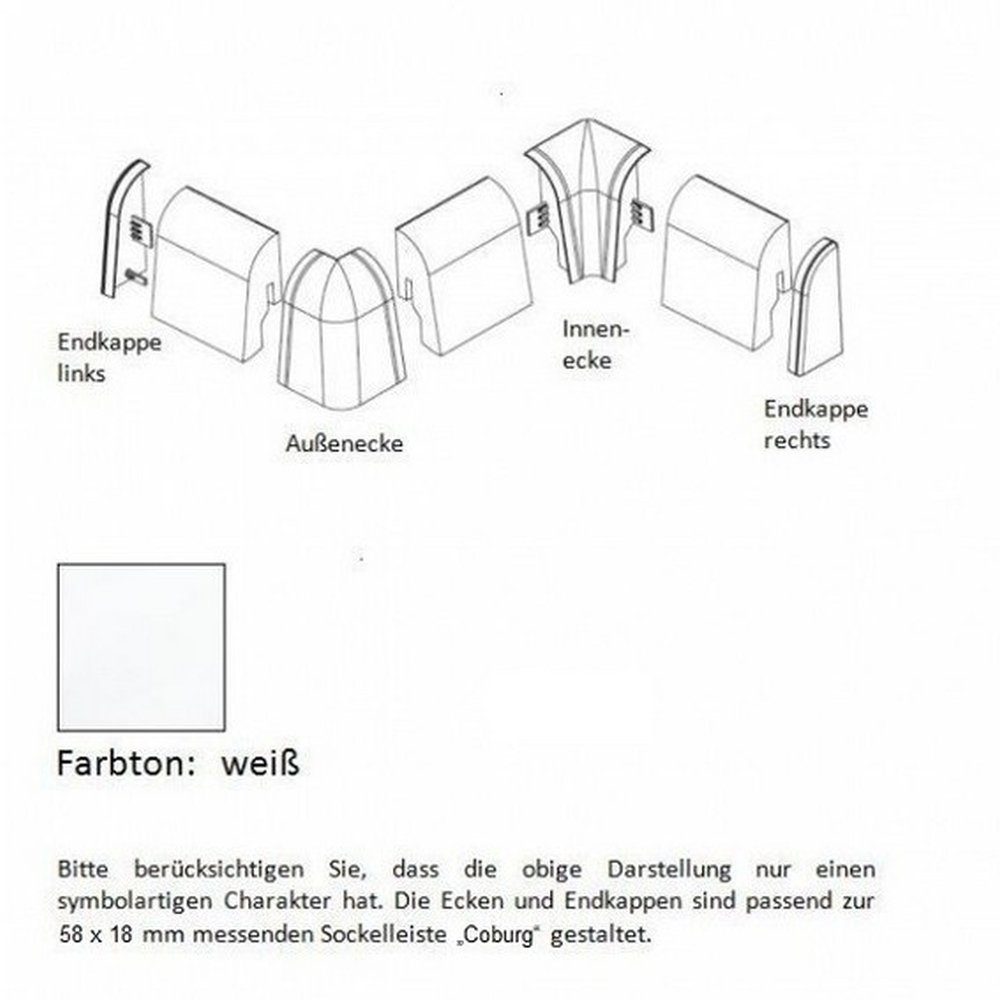 Südbrock Sockelleisten-Endkappe Rechts für MDF Fußleisten, Kunststoff, 58 x 18 mm, Weiß