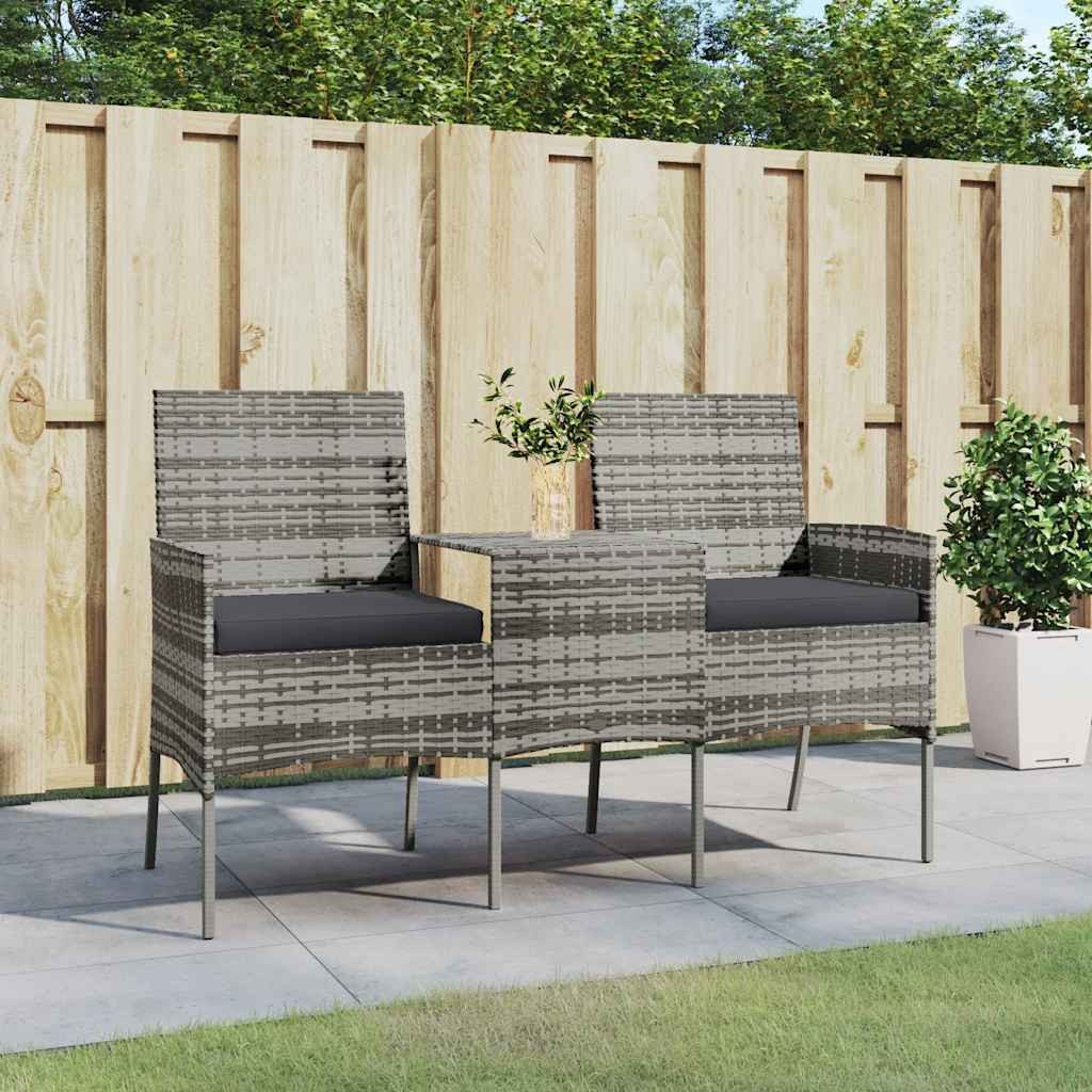 vidaXL Loungesofa 2-Sitzer-Gartensofa mit Teetisch Poly Rattan Anthrazit, 1 Teile