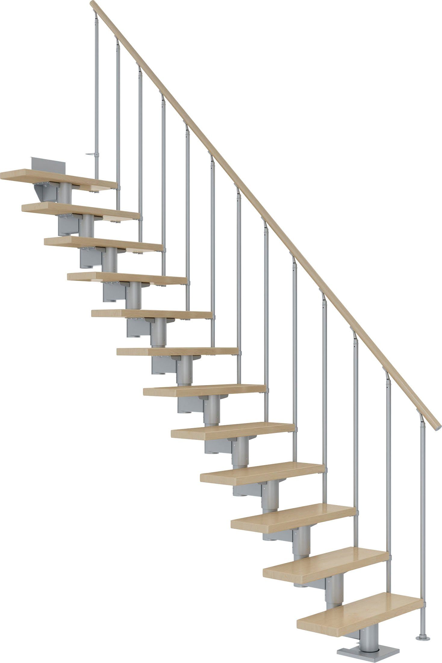 Dolle Mittelholmtreppe Cork, für Geschosshöhen bis 292 cm, Stufen offen, Ahorn/Metall