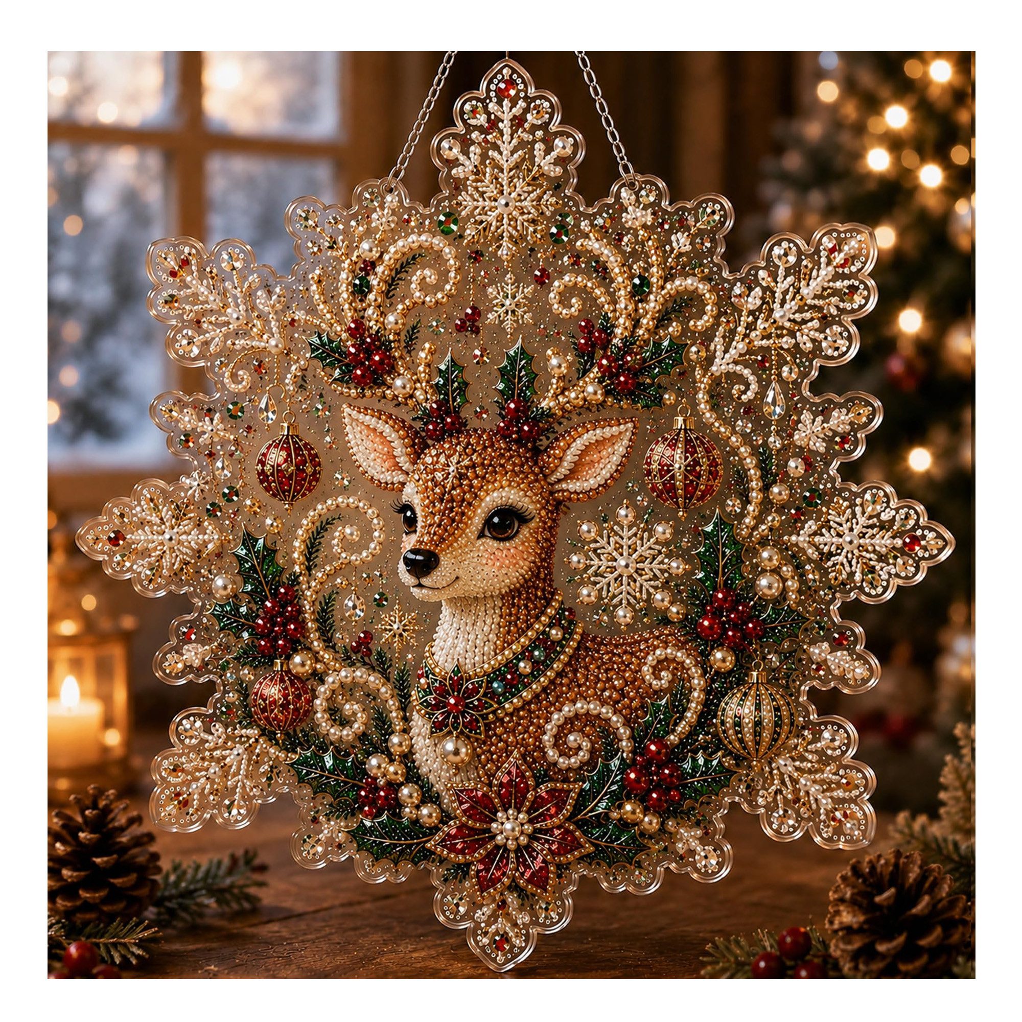 Bomiclss Kreativset Diamond-Painting-Set„Weihnachtsperle“für Erwachsene–Dekorationsartikel, onnenfänger Bastelset mit Schneeflocken-Acrylanhänger