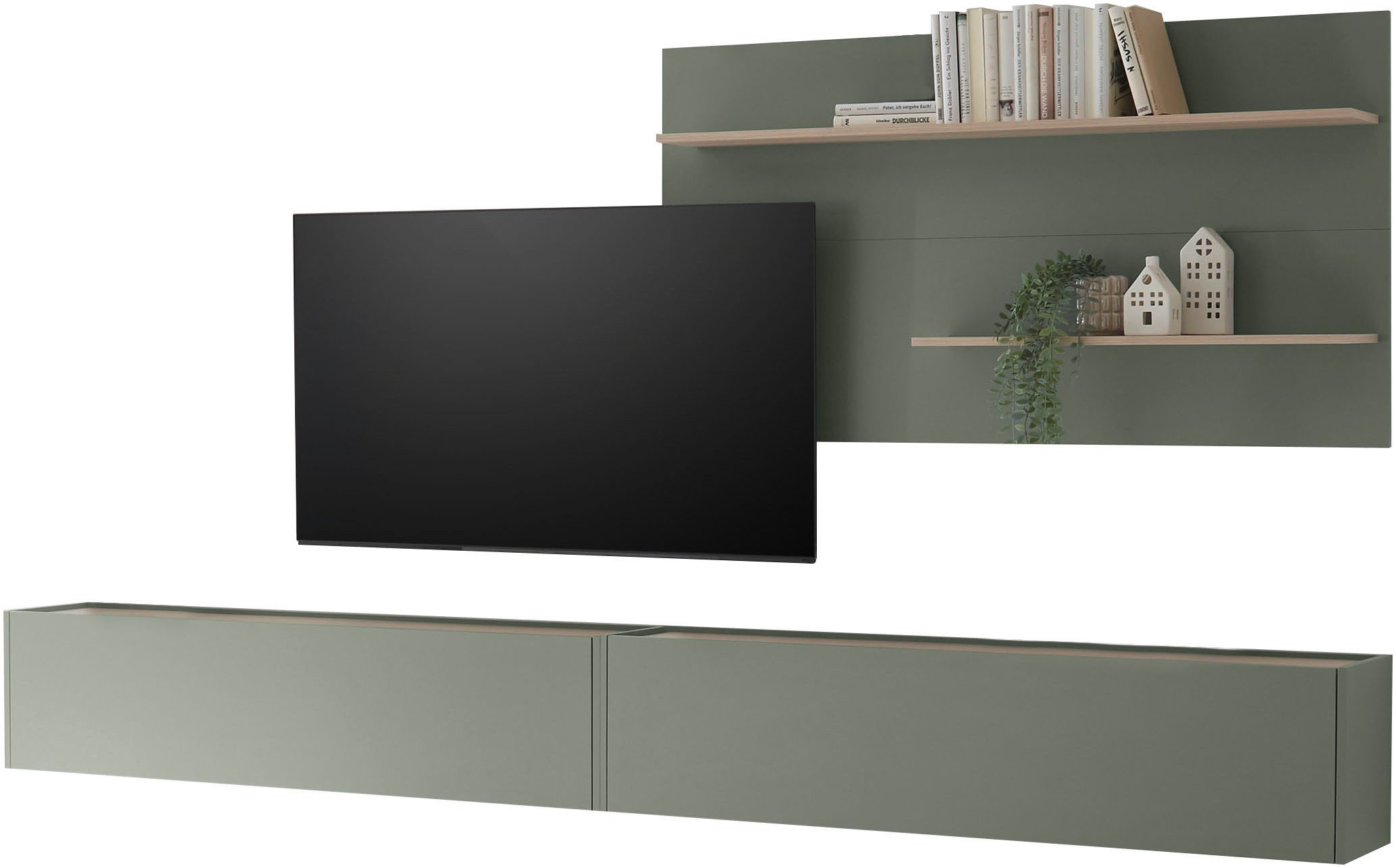 Home affaire Wohnwand City/Giron, moderne Anbauwand, Komplettset in vielen Farben verfügbar, (Set, 3-St), enthält zwei Hängeschränke & ein Wandpaneel