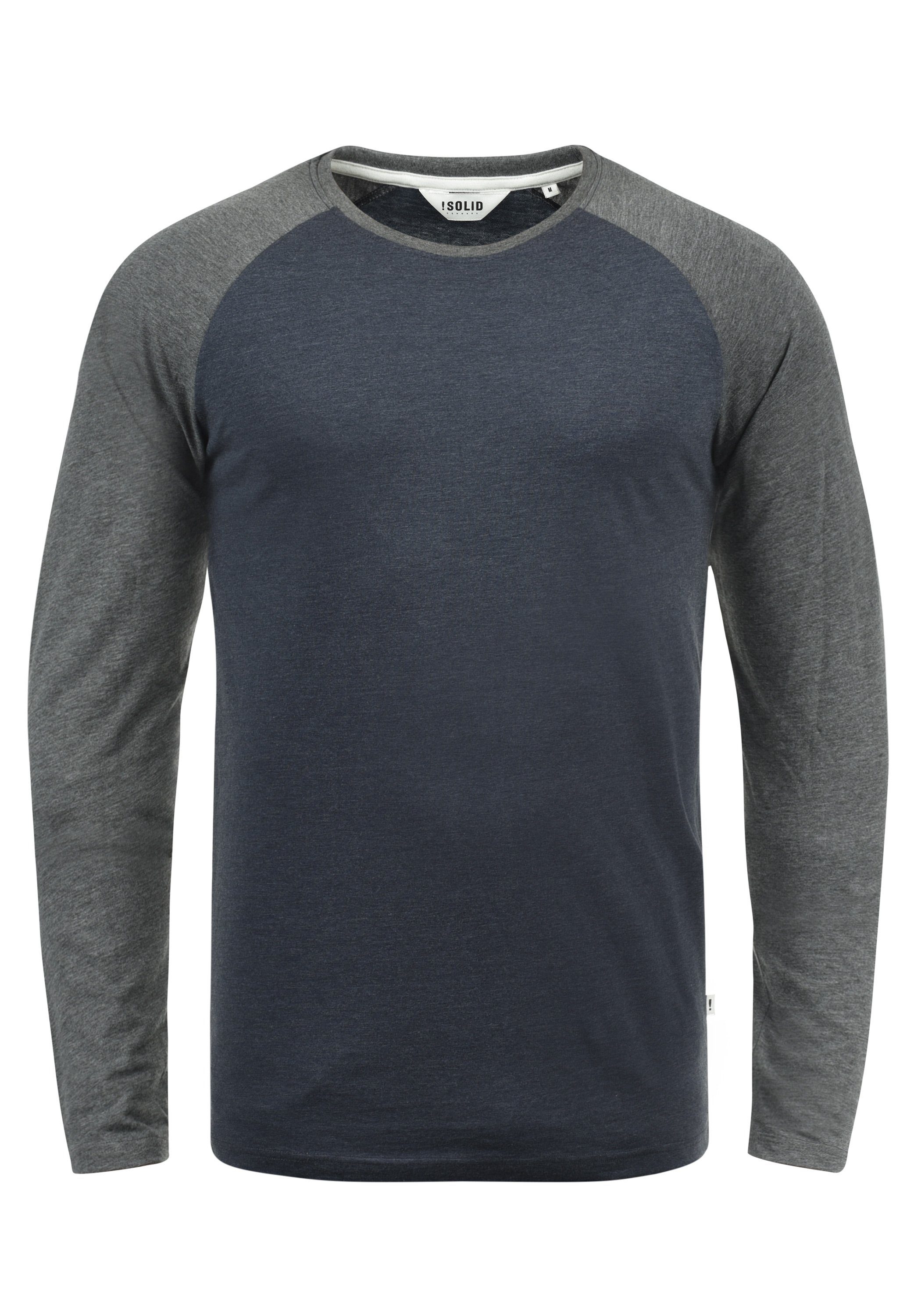 !Solid Rundhalsshirt SDBastien Longsleeve im Baseball-Look Blue Grey Melange (G8991)