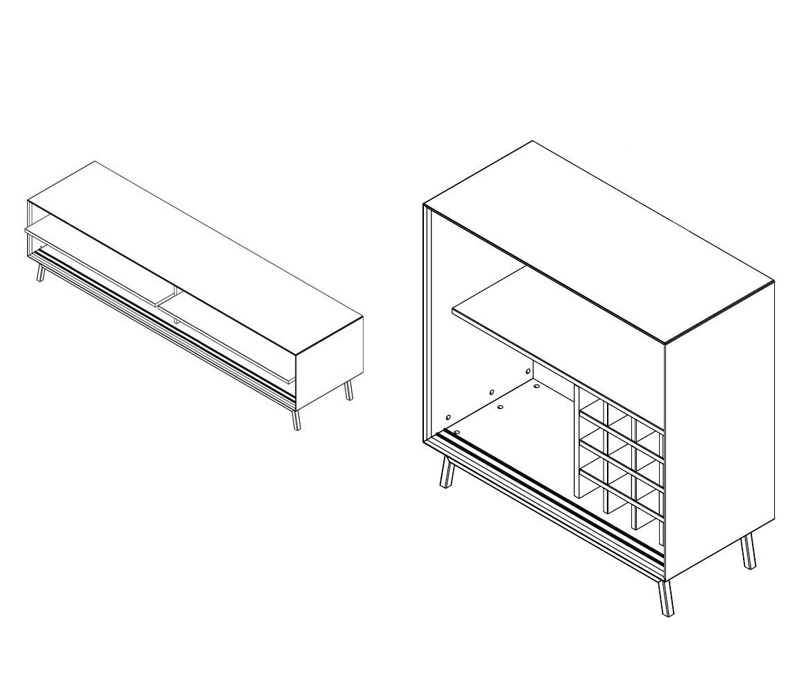 Feldmann-Wohnen Wohnwand Modern Loft, (2-türig, mit Einlegeböden, mit Glaseinsatz, 2-St., Massivholz, geölte Oberfläche), 2-teilig Massivholz geölt Eiche Tabak