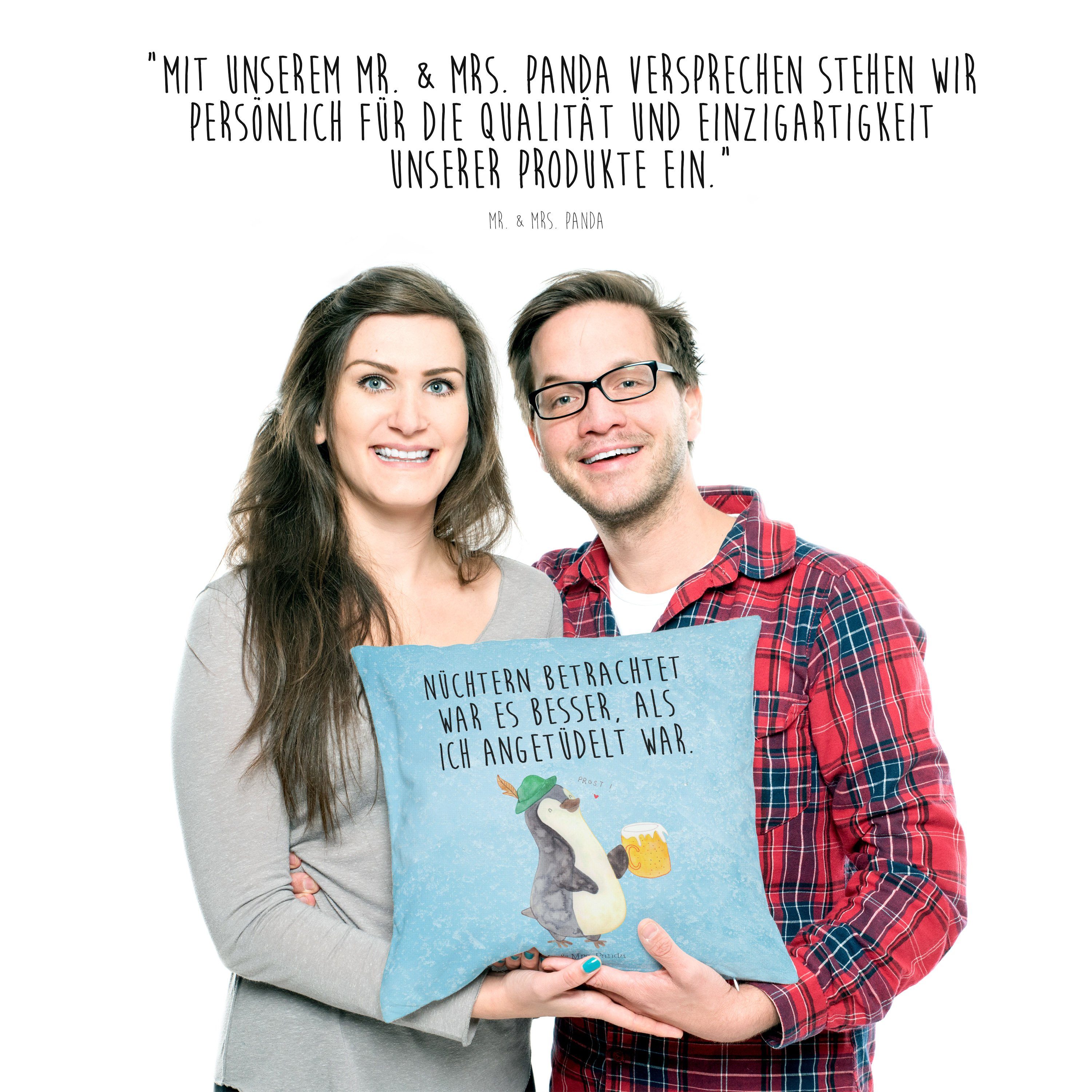 Mr. & Mrs. Panda Dekokissen - Bier Dekokissen, Geschenk, beschwippst, Pinguine Eisblau - Pinguin