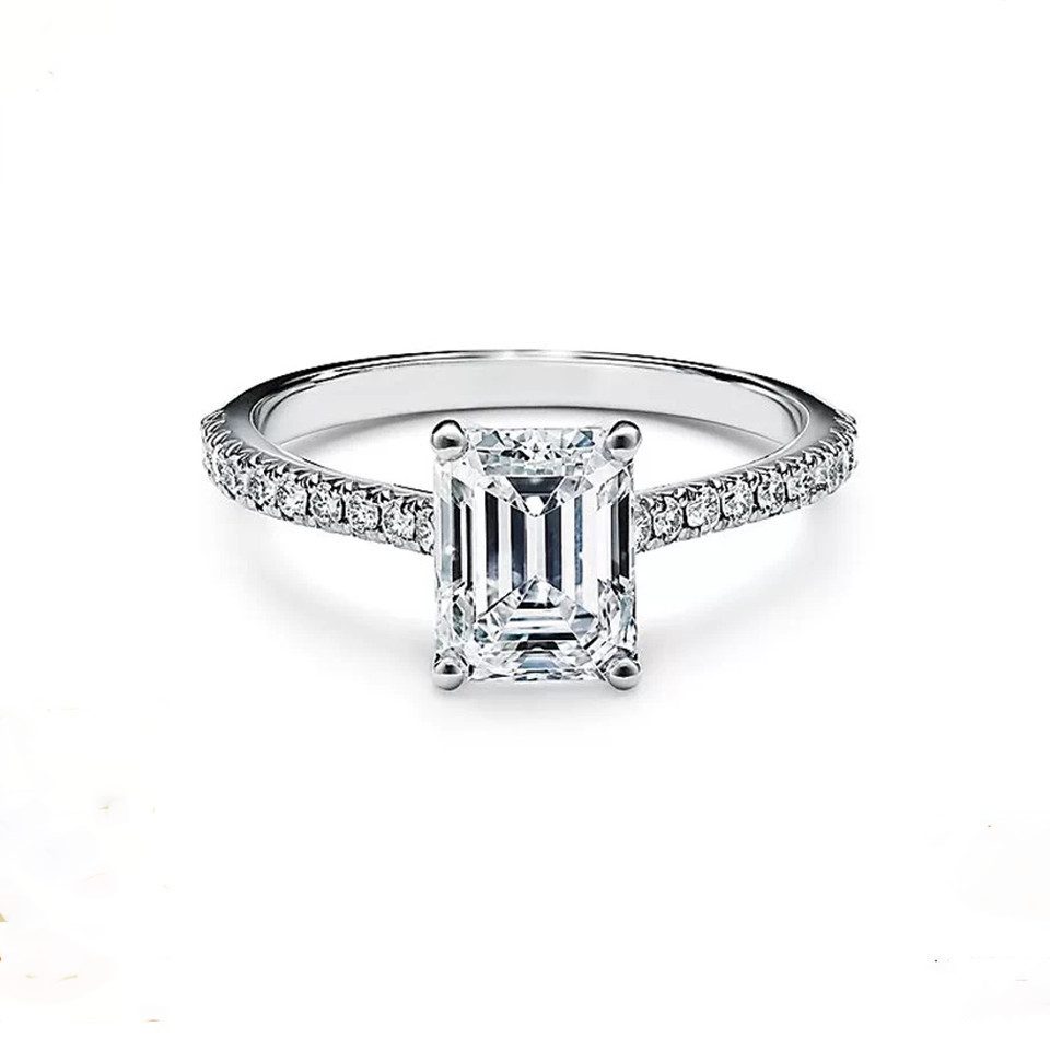 Jumpeak Diamantring Diamantring, Damenring, 1 Karat, D, VS1, Smaragdschliff, 585er Gold, Verlobungsring, Jubiläumsgeschenk,Verlobungsgeschenk