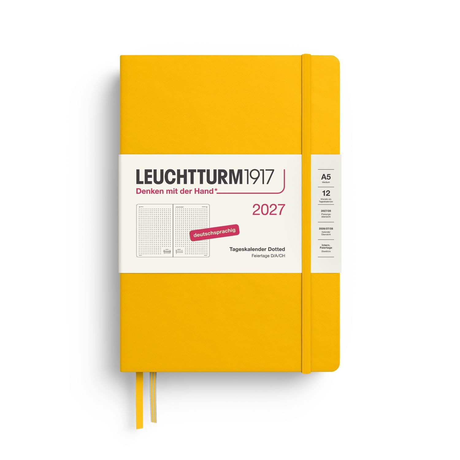Leuchtturm1917 Taschenkalender Tageskalender 2027 Dotted Medium A5 Hardcover Sunflower