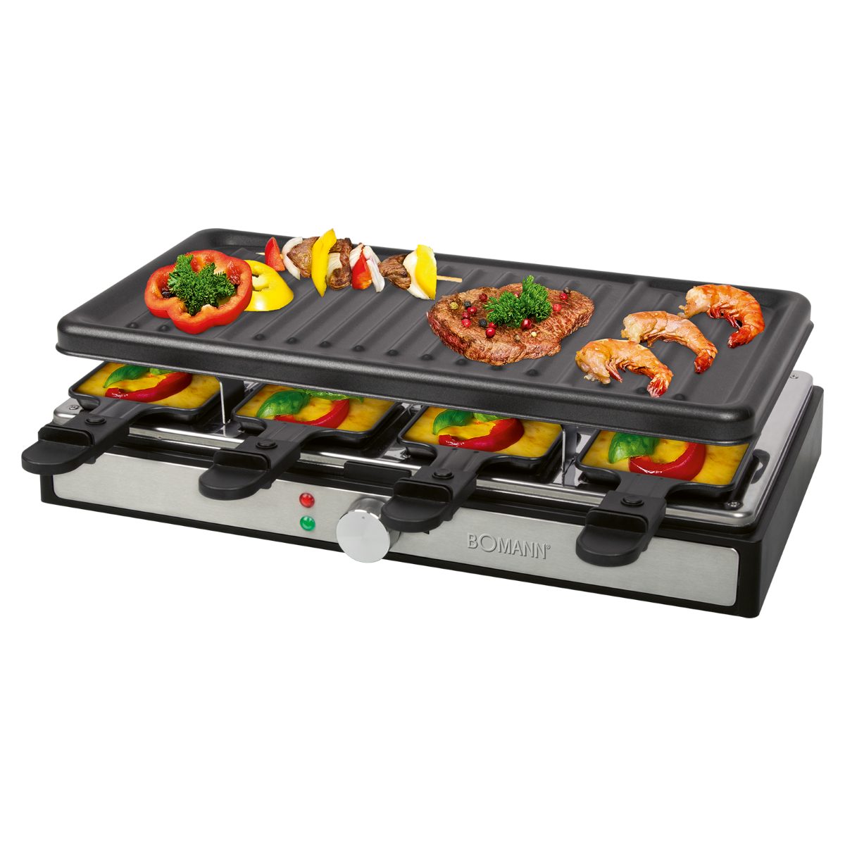 BOMANN Raclette RG 6039, Lieferumfang: Bomann Raclette Grill RG 6039 CB, 8  Pfännchen, 8 Holzspachtel