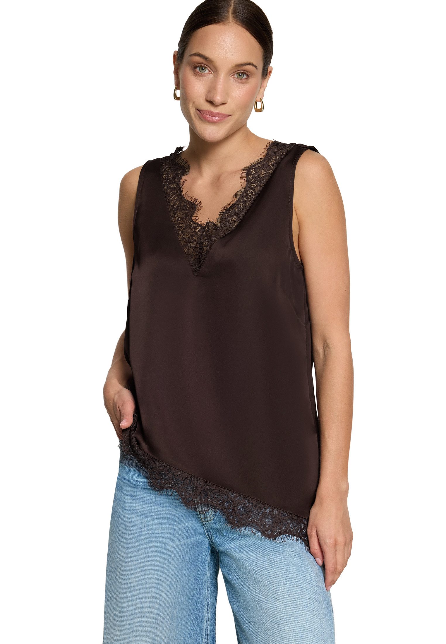 Zero Satinbluse Damen mit Spitzeneinsatz