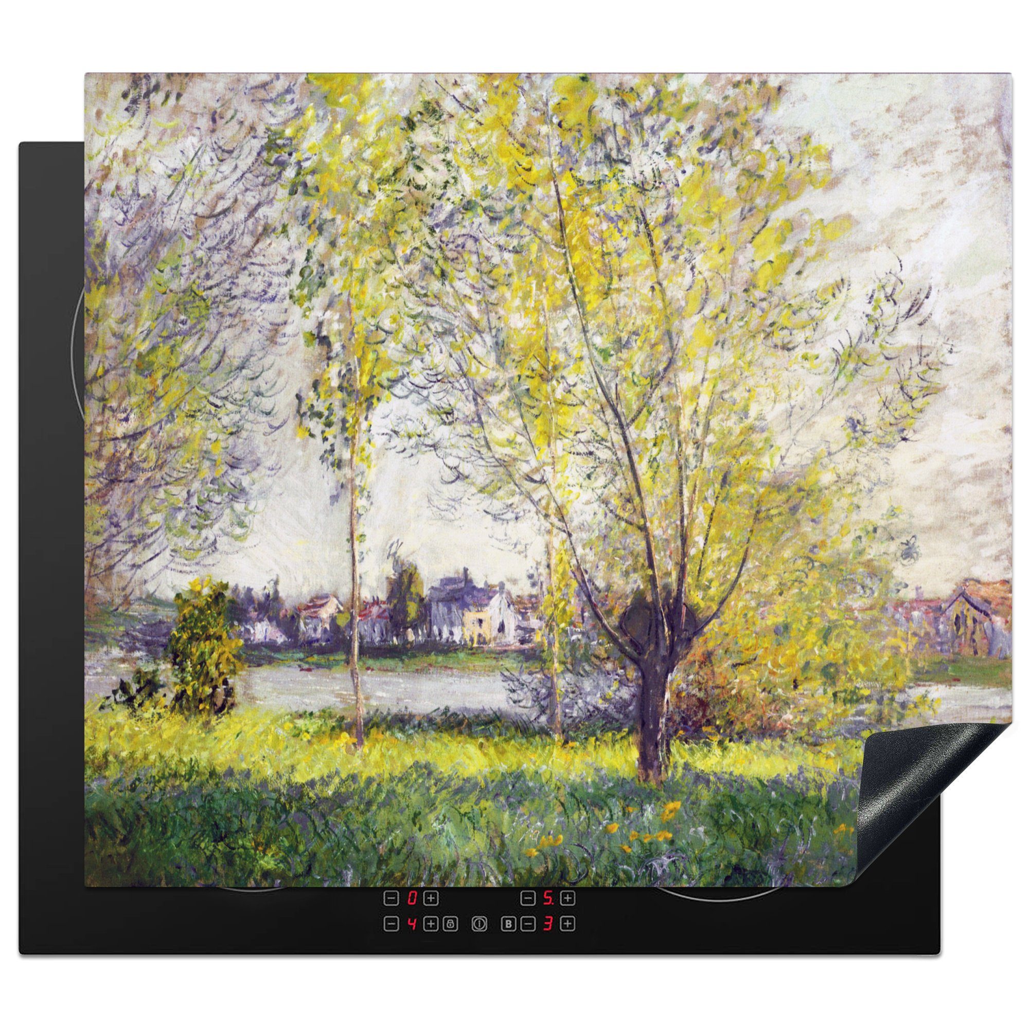 MuchoWow Herdblende-/Abdeckplatte Die Weiden - Gemälde von Claude Monet, Vinyl, (1 tlg), 59x52 cm, Ceranfeldabdeckung für die küche, Induktionsmatte