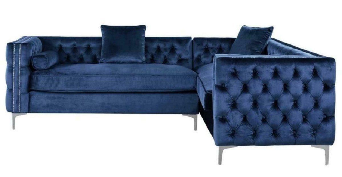 JVmoebel Ecksofa Ecksofa Blau Chesterfield Couch Eckgarnitur Polster Samt,  Made in Europe