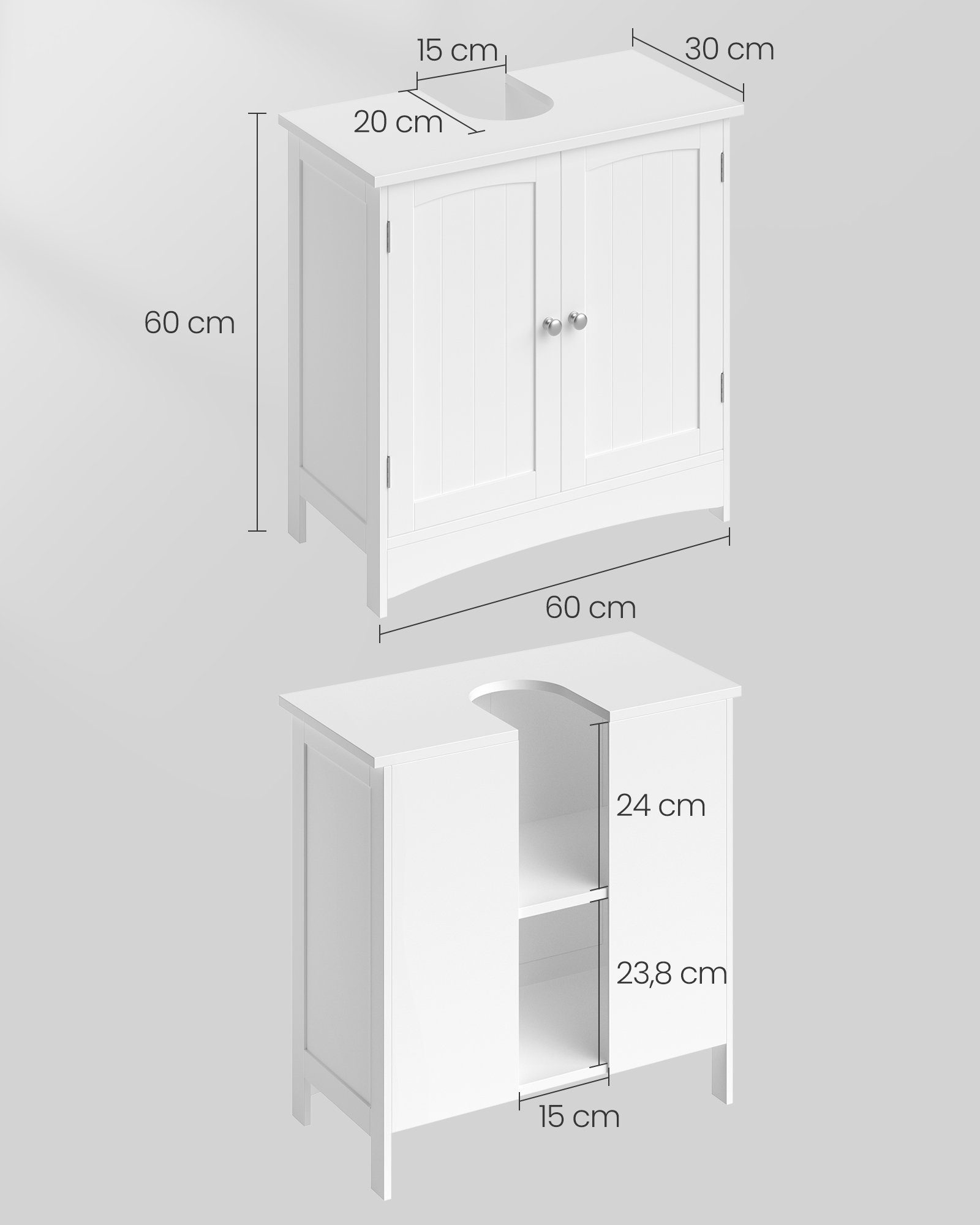 Ablage 2 verstellbare VASAGLE weiß Türen, mit Waschbeckenunterschrank
