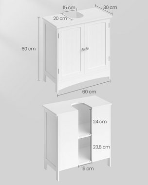 VASAGLE Badmöbel-Set, 2 Badezimmerschränke, 1 Waschbeckenunterschrank, 1 Spiegelschrank