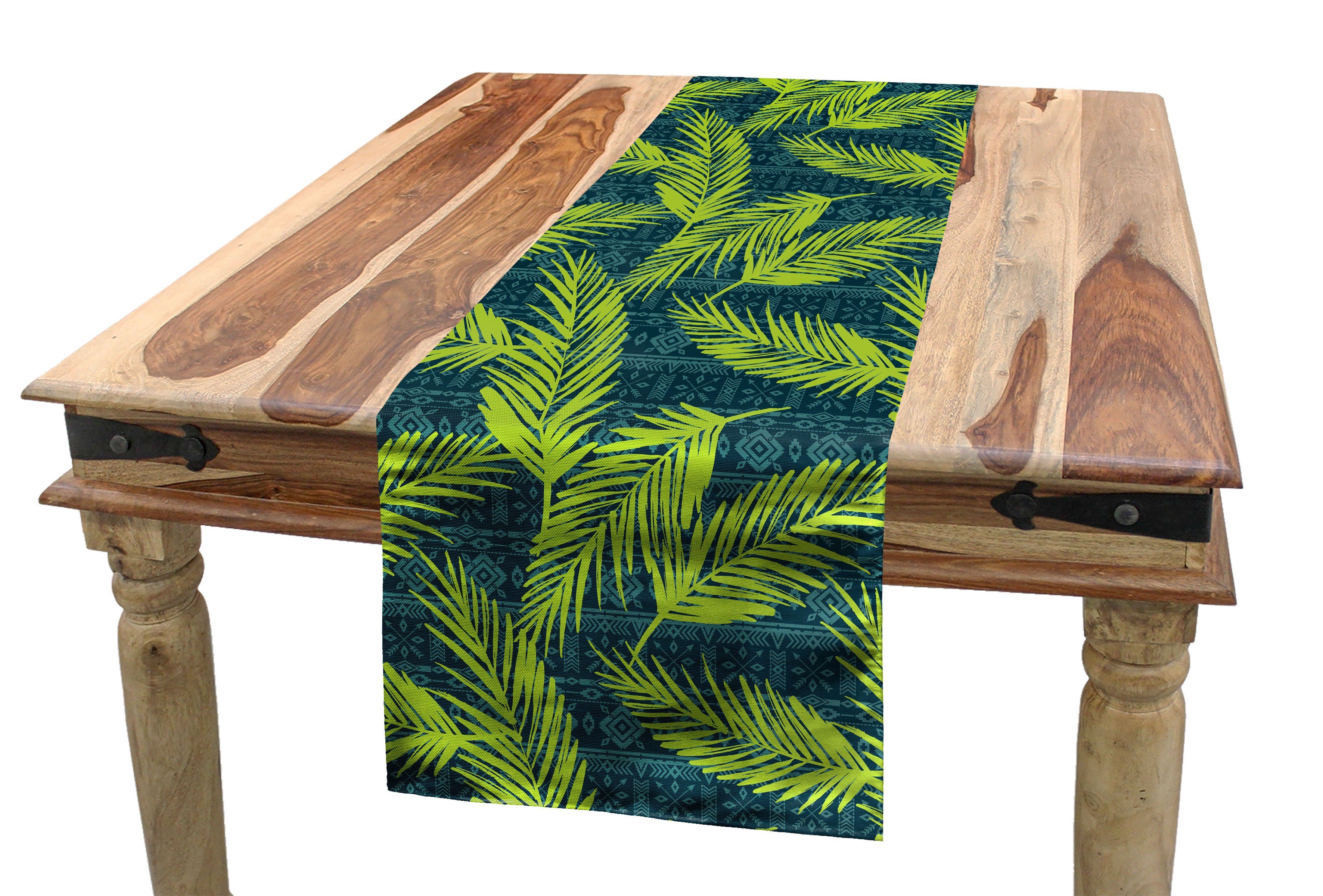 Abakuhaus Tischläufer Esszimmer Küche Rechteckiger Palmen Tischläufer, auf Blätter Dekorativer Hintergrund Aztec