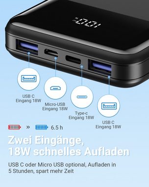 poweradd pro PowerBank 10000/20000mAh, Ultradünn 20W Schnell Aufladende Powerbank, mit LED Display, 2 Ausgänge mit Typ-C Ladekabel