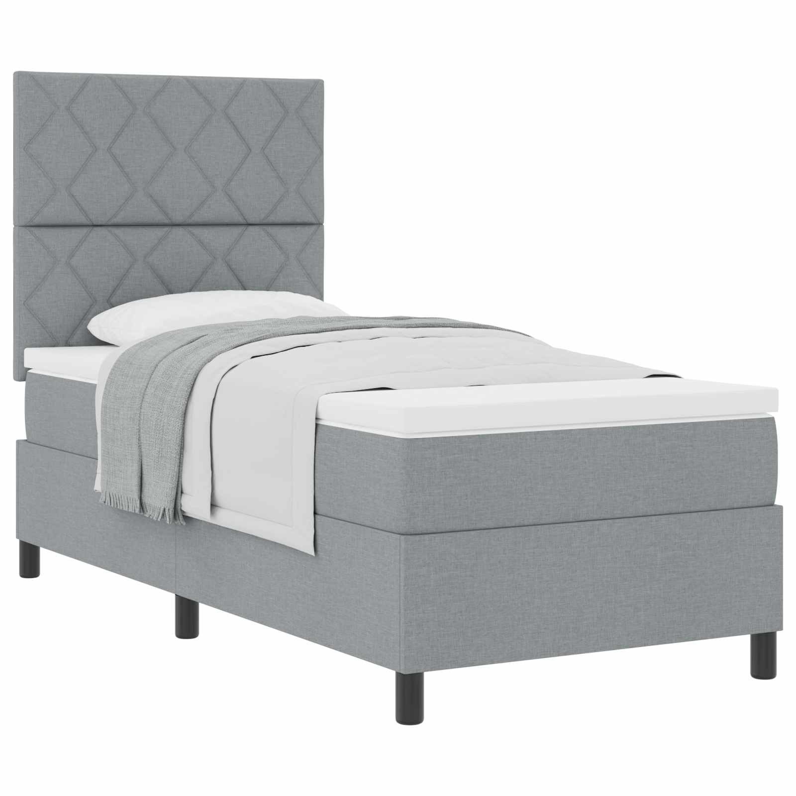 Bett Boxspringbett mit Kopfteil Hellgrau 100 x 200 cm Stoff