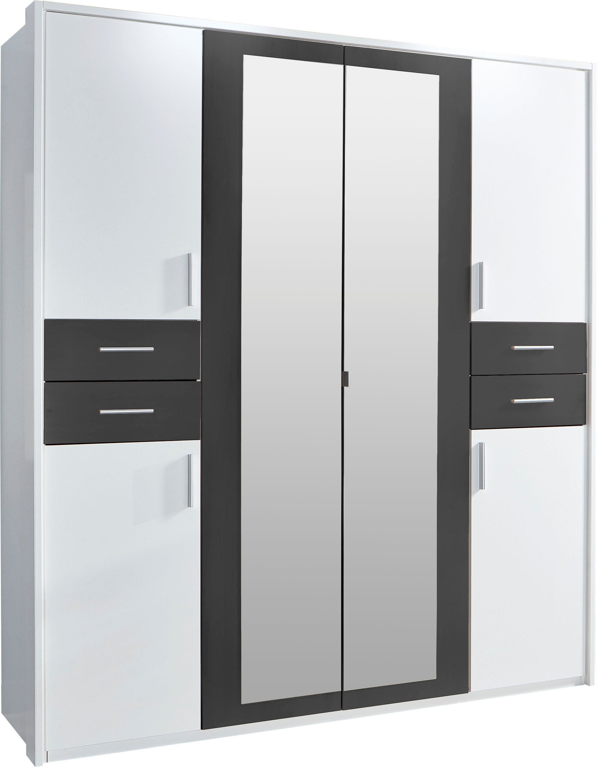 Passepartout-Rahmen, Wimex mit inklusive Vegas und Schubladen Weiß/Graphit Drehtürenschrank Spiegeltüren