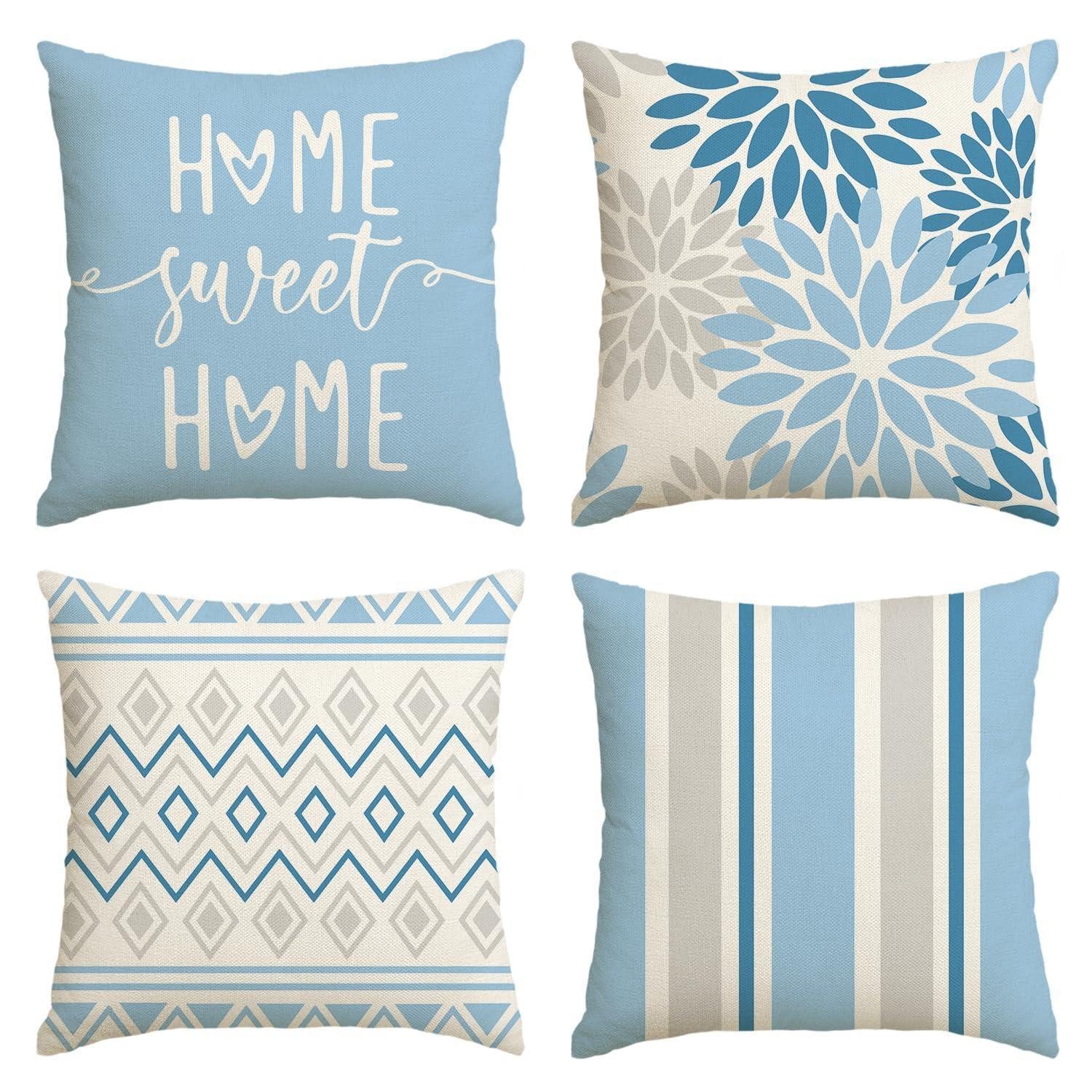 LuxusKollektion Kissenbezüge Kissenbezüge 4er Set Eisblau Geometrisch 45x45