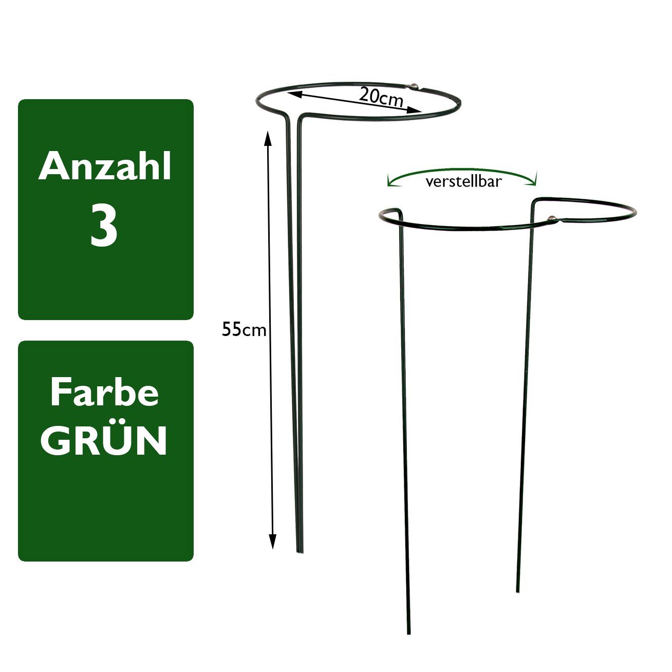 BigDean Rankhilfe »3x Pflanzenstütze rund 70cm Strauchstütze Metall