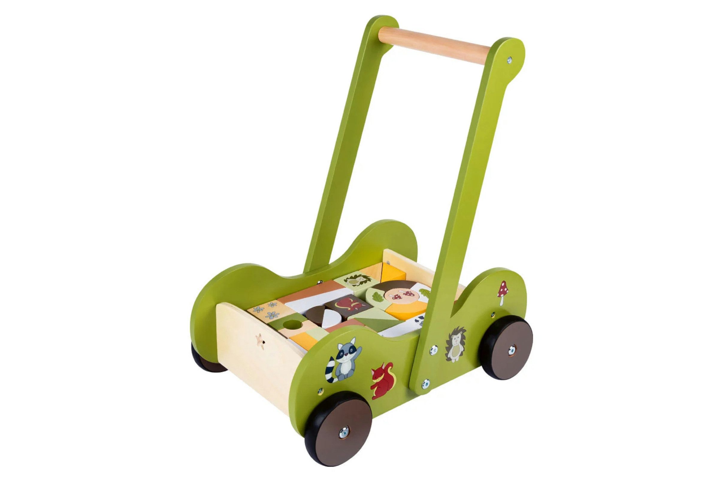 Generic Spiel-Einkaufswagen Playtive Holz Schiebewagen mit 30 Holzbausteinen
