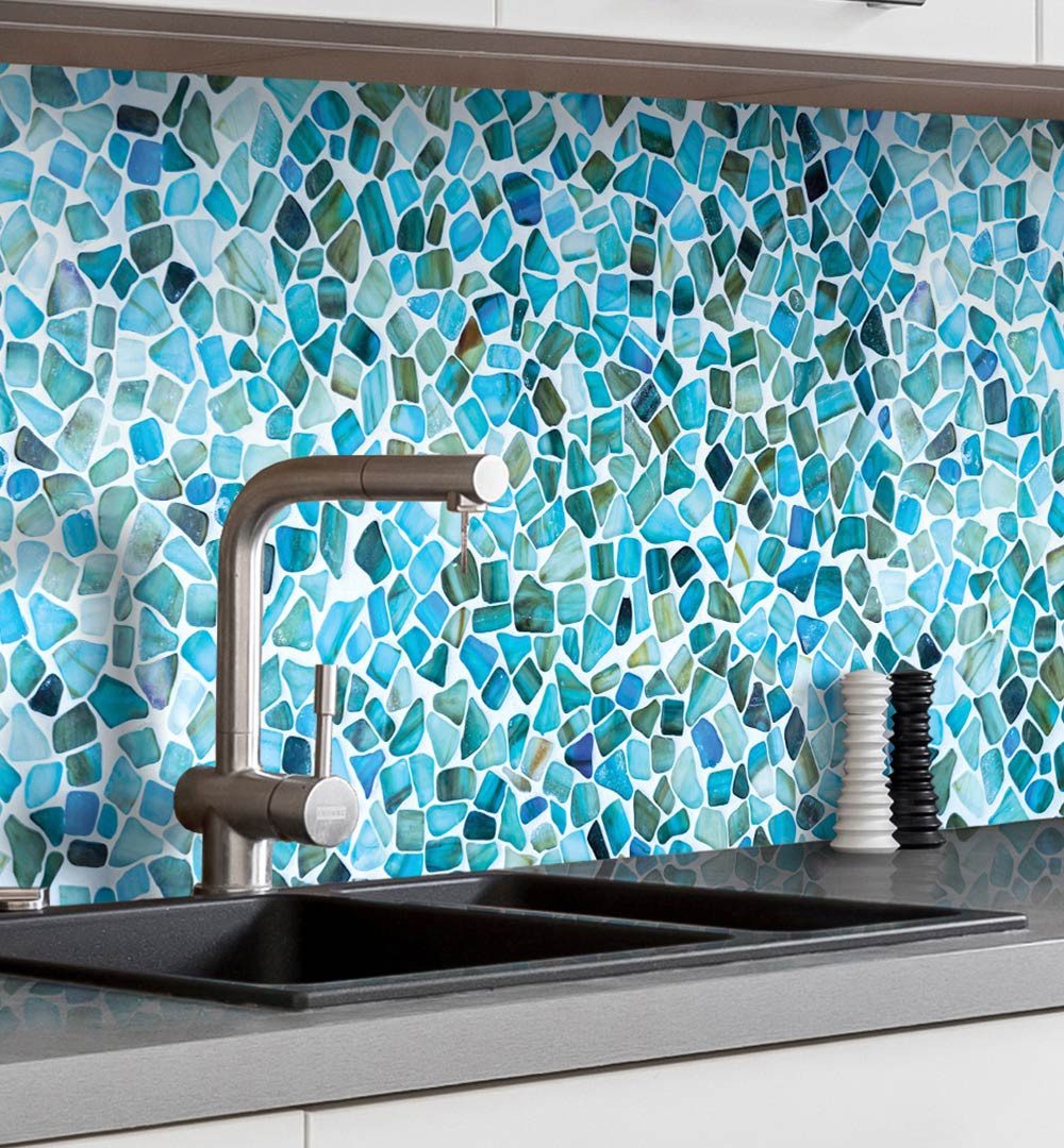 MyMaxxi Küchenrückwand Küchenrückwand selbstklebend Mosaik blau Spritzschutz Folie, (Klebefolie Küchenrückwand aufgerollt B 60 cm x H 60 cm), Blauer Mosaik B 60 cm x H 60 cm