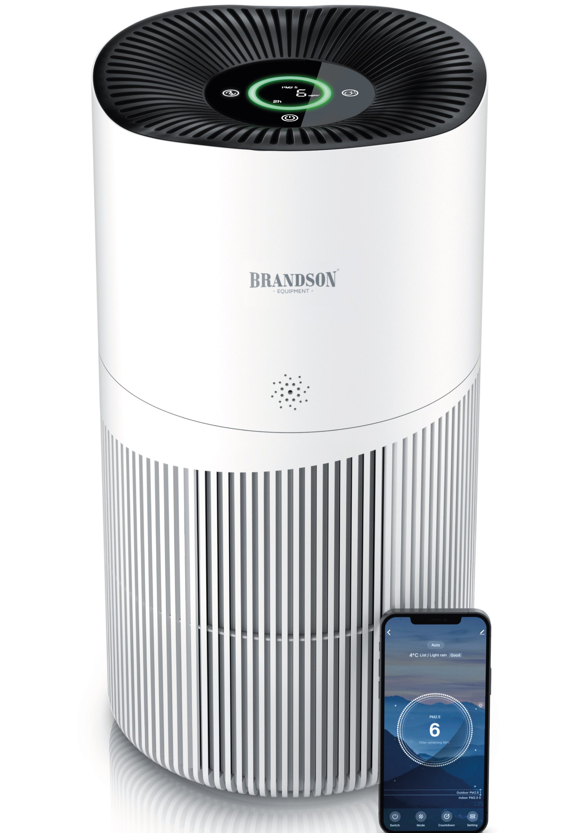 Brandson Luftreiniger für Allergiker, 4 Filterstufen HEPA Aktivkohle, Smart Home mit App, für 90 m² Räume, CADR 402m³/h, entfernt 99,97% Schadstoffe, gegen Staub & Pollen, leise