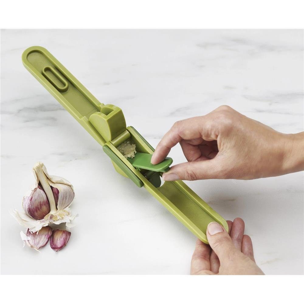 Joseph Joseph Knoblauchpresse CleanForce™ Garlic Press, Wischerblatt Knoblauchzerkleinerer, Knoblauchzerdrücker, Schabewerkzeug, scharf und einfach, Spülmaschinenfest, Spülmaschinenfest, BPA-frei, grün