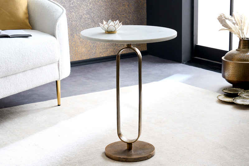 riess-ambiente Beistelltisch ELEGANCE 60cm weiß / gold (Einzelartikel, 1-St), Wohnzimmer · Marmor · Metall · rund · handmade · Modern Design