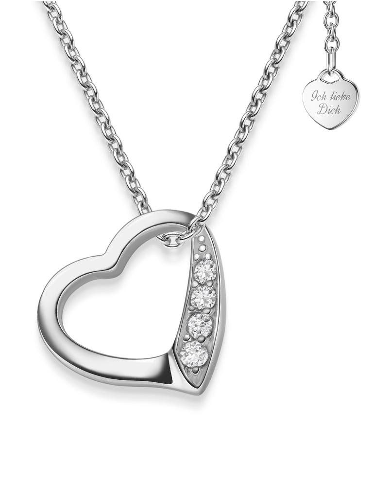 Amoonic Herzkette Halskette Damen Silber 925 Frauen Kette mit Zirkonia Herzanhänger (individuell anpassbare Halskettenlänge), Echte Herz Silberkette Geschenk Freundin + Gravur Ich liebe dich