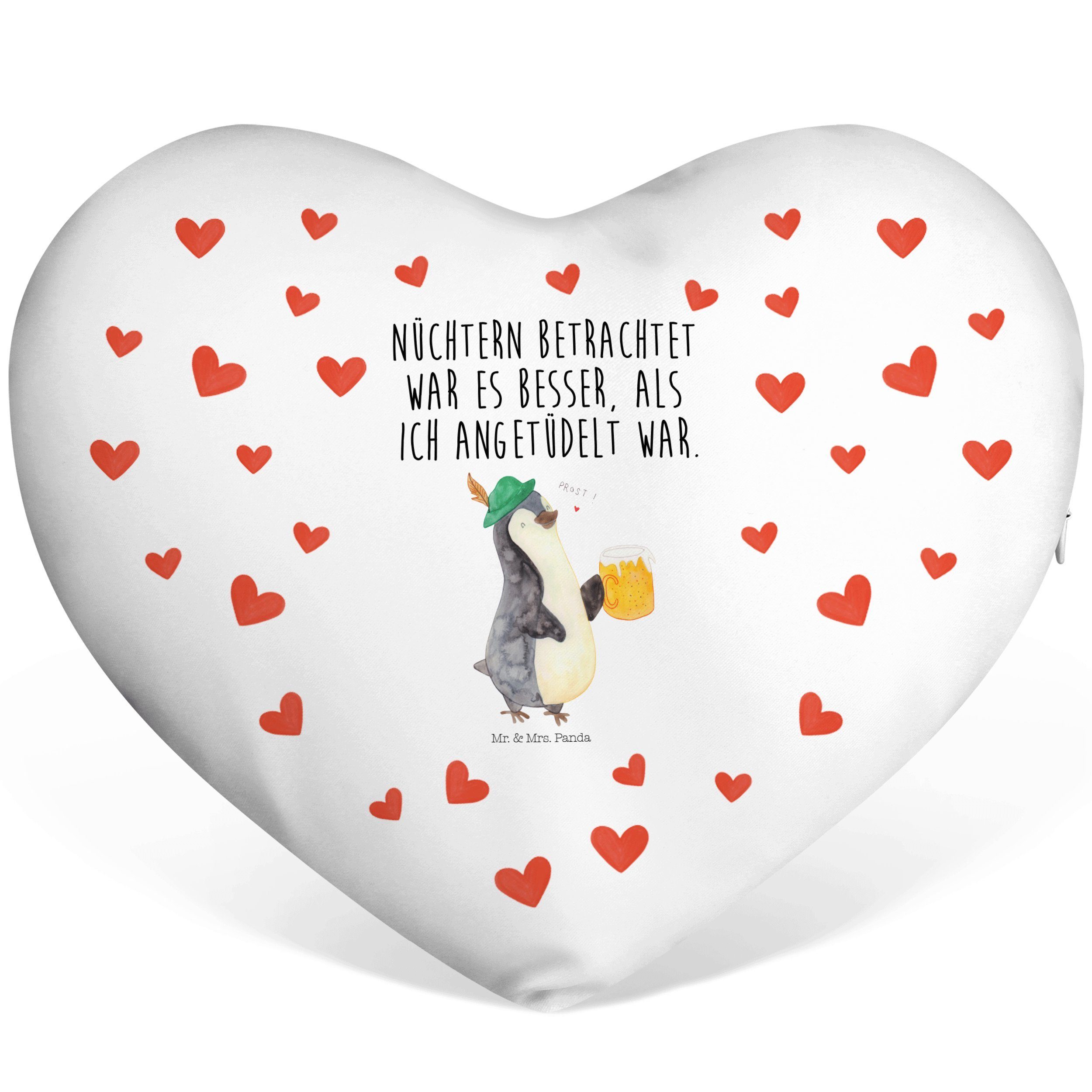 Mr. & Mrs. Panda Dekokissen Pinguin Bier - Weiß - Geschenk, beschwippst, Herzform, Bierchen, Herz