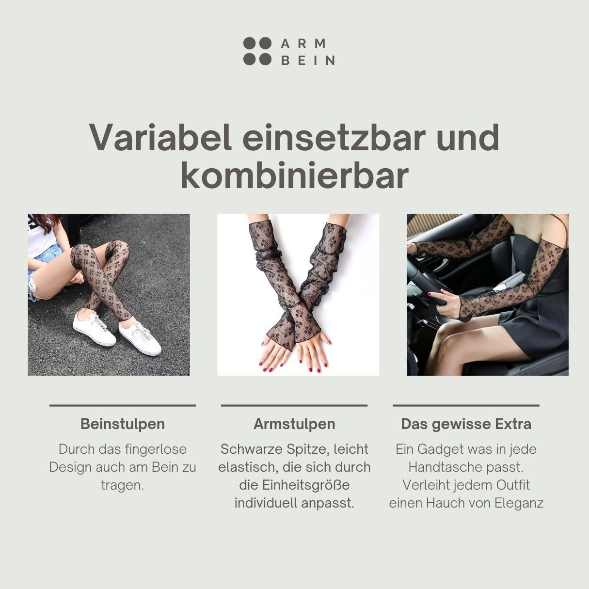 Damen Einheitsgröße (1 Armstulpen Paar) Outfit Beinstulpen jedes Eyecatcher für Spitze schwarze Berlinsel für