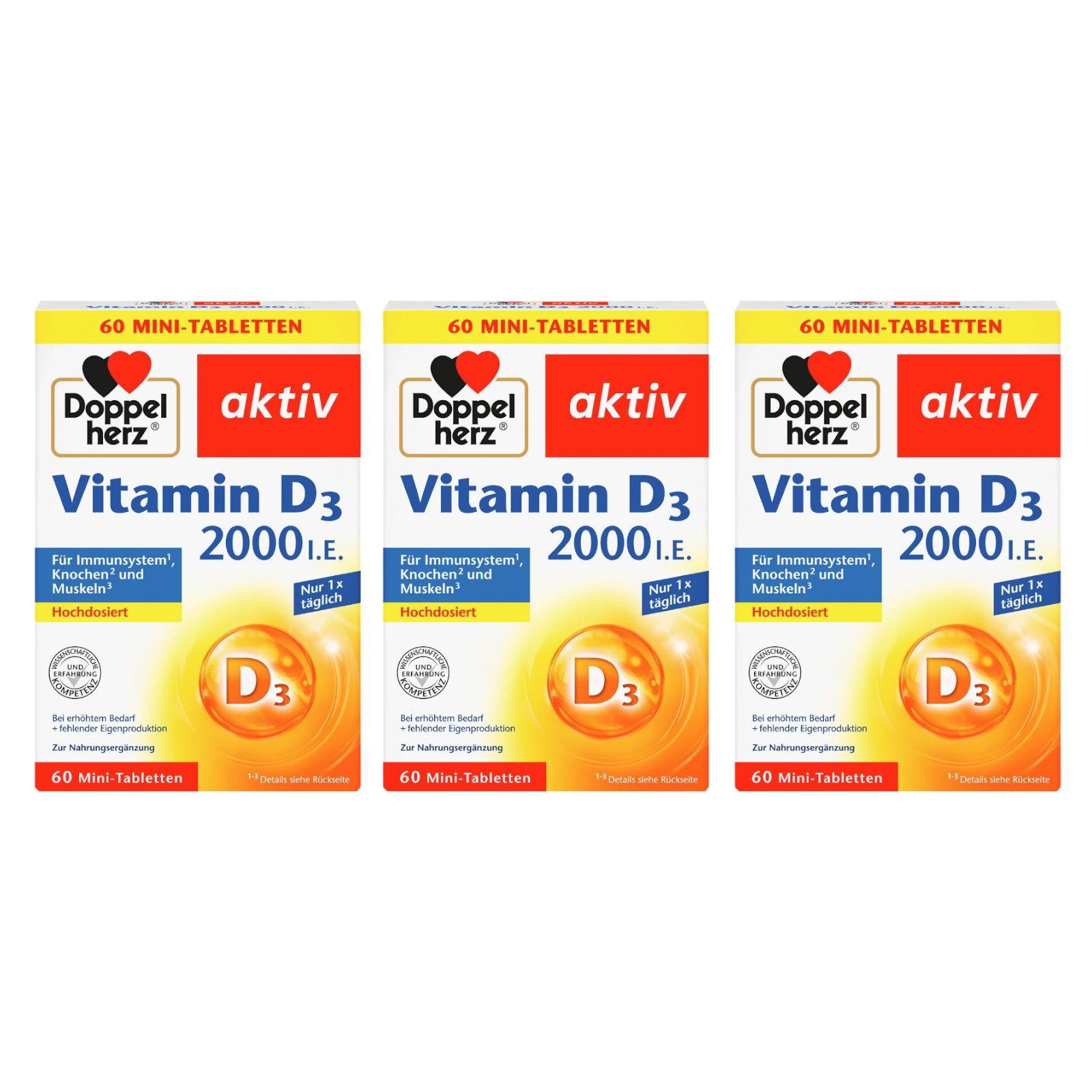 Doppelherz Vitamin D3 2000 I.E. Mini Tabletten 60 St, 24,9 g 3er Set Kapseln, 24.9 g