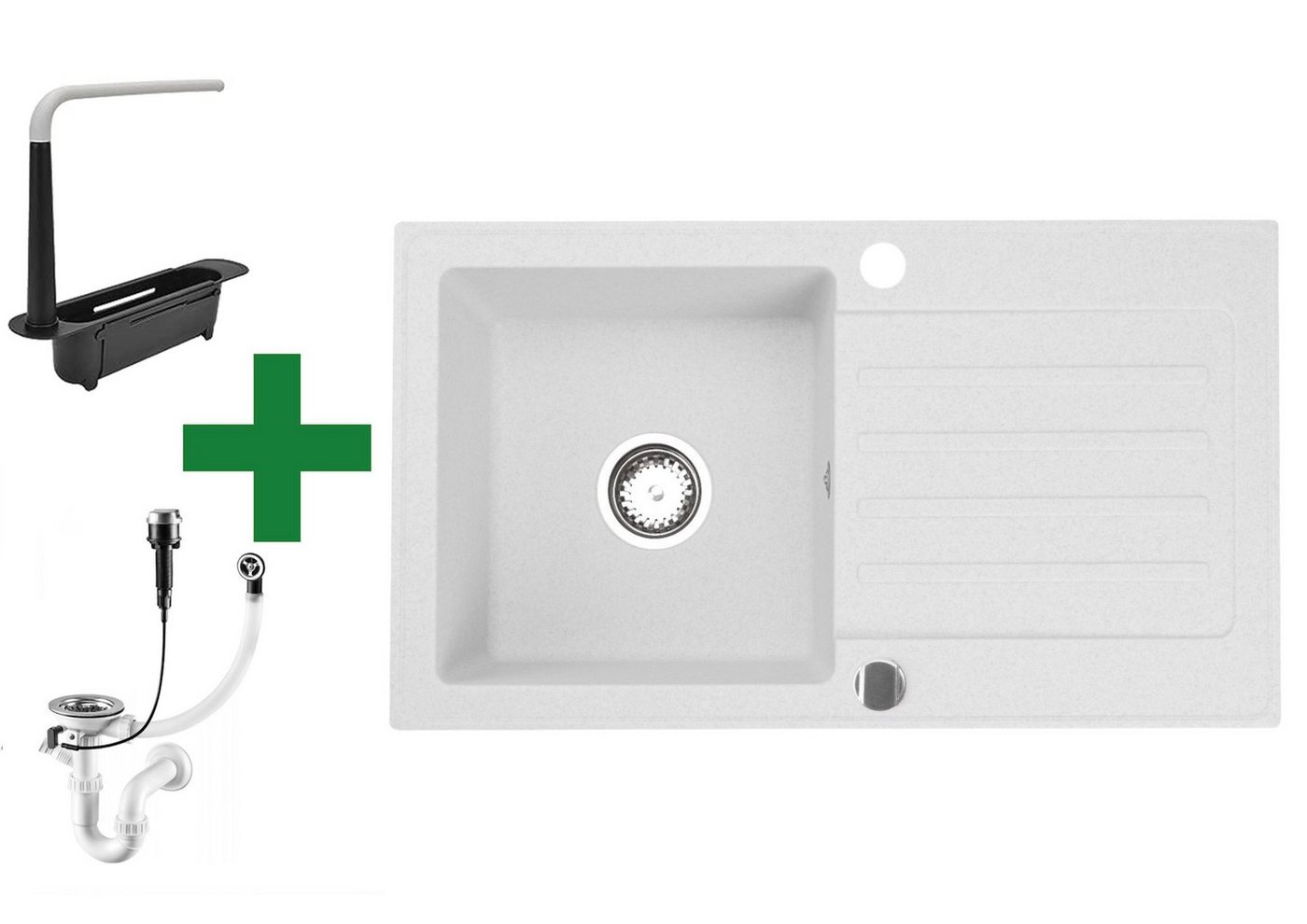 Thumbnail - Faizee Möbel Granitspüle Granitspüle 76x44+Organizer (Armatur wählbar)Spülbecken Einbauspüle