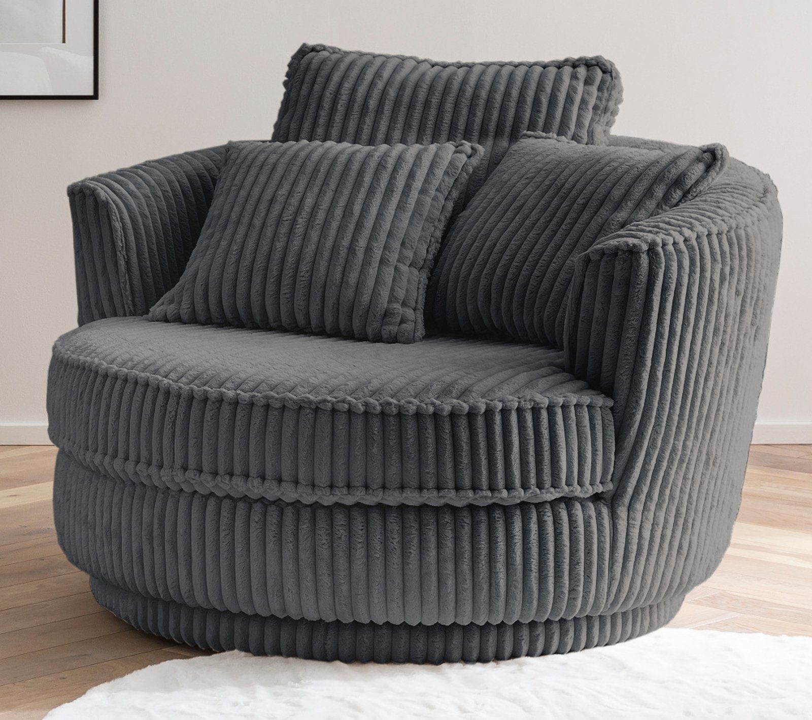 Furn.Design Loveseat Comfy (Love drehbar, Cord in 120 Seat Mega cm), Federkern x mit 360° grau, 120 Bonell