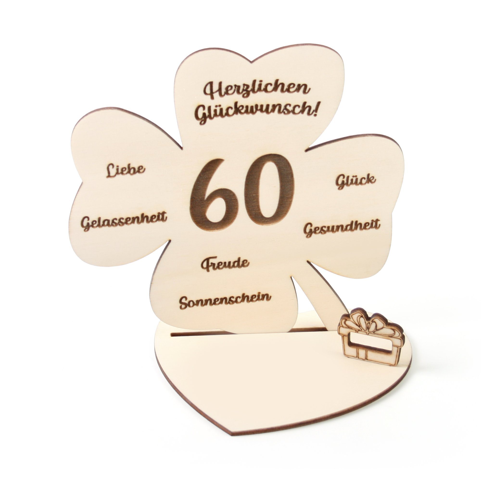 Kreative Feder Geburtstagskarte Dekorativer 3D Geschenk-Aufsteller „Kleeblatt“ zum Geburtstag, originelle Geldgeschenk-Deko aus Holz