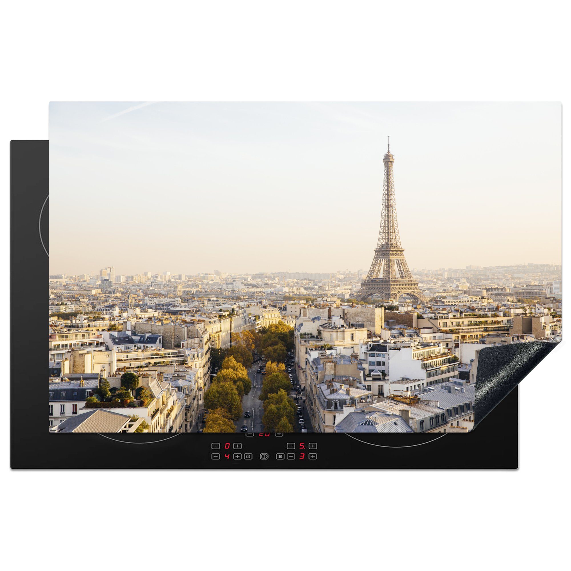 MuchoWow Herdblende-/Abdeckplatte Eiffelturm - Paris - Himmel, Vinyl, (1 tlg), 81x52 cm, Induktionskochfeld Schutz für die küche, Ceranfeldabdeckung
