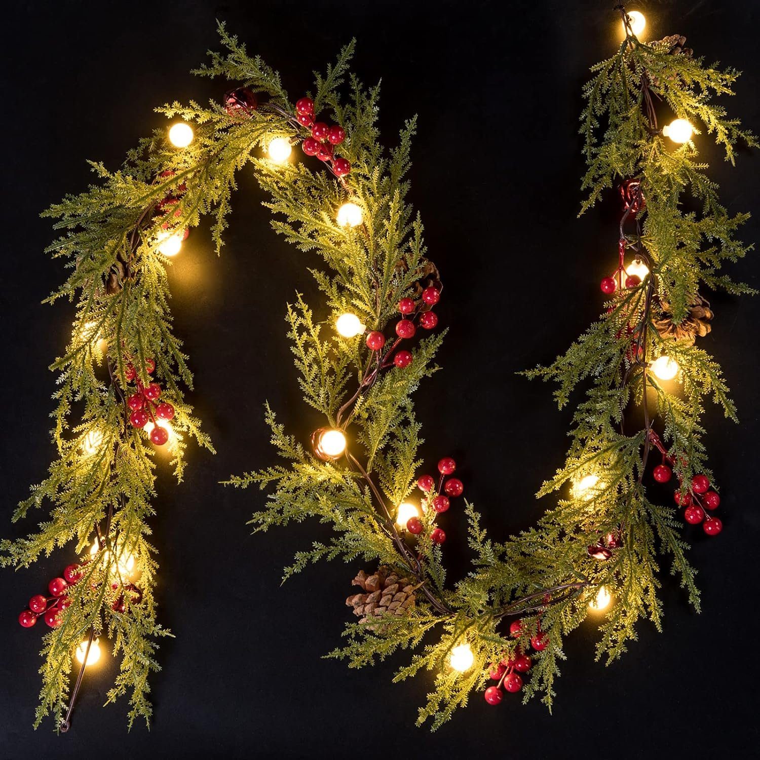 Beleuchtung Elegear, mit Kunstgirlande Weihnachtsgirlande(1.75M Deko 20LEDs 2PCS) Lichterkette, 8Modi+Timer+Memory-Funktion Weihnachten