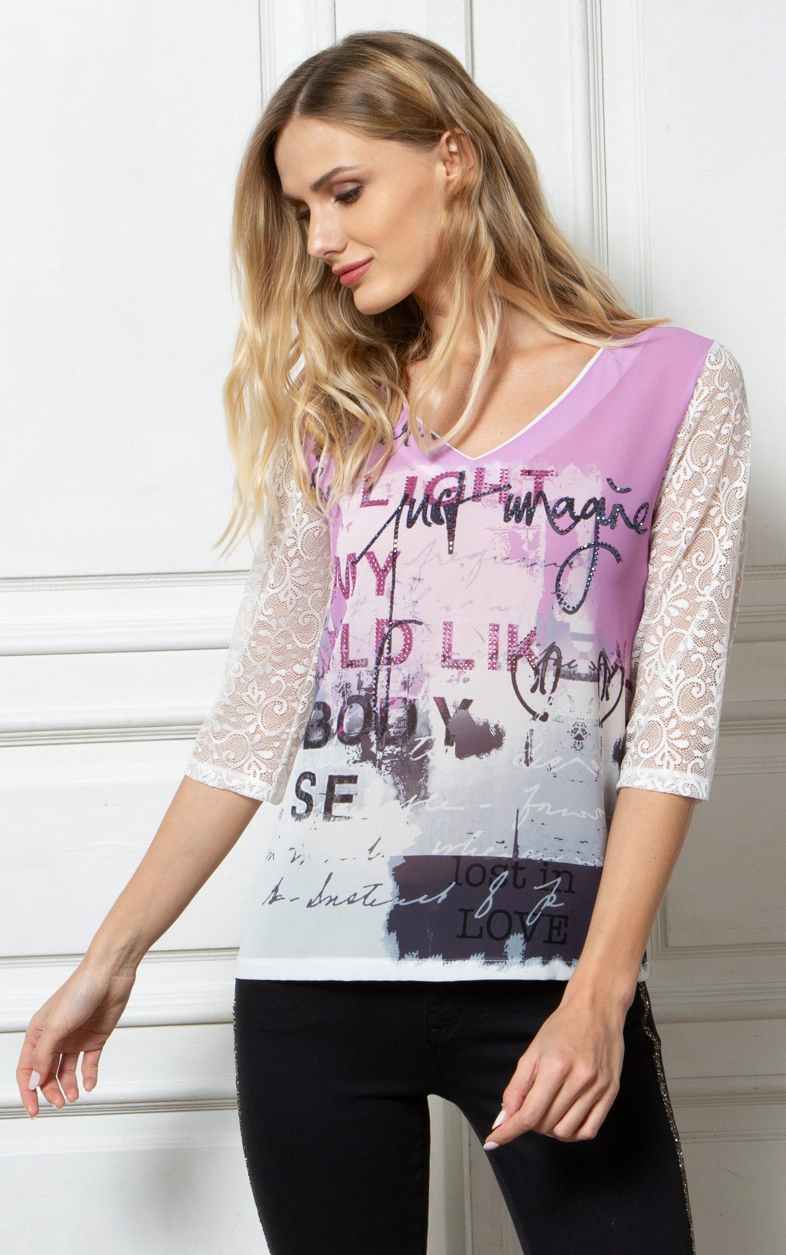 Passioni 3/4-Arm-Shirt mit Spitze an den Ärmeln günstig online kaufen