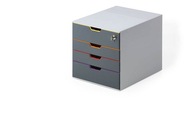 DURABLE Schubladenbox “VARICOLOR”, Durable 760627 Schubladenbox abschließbar (Varicolor 4 Safe) 4 Fächer, mit Etiketten zur Beschriftung, mehrfarbig
