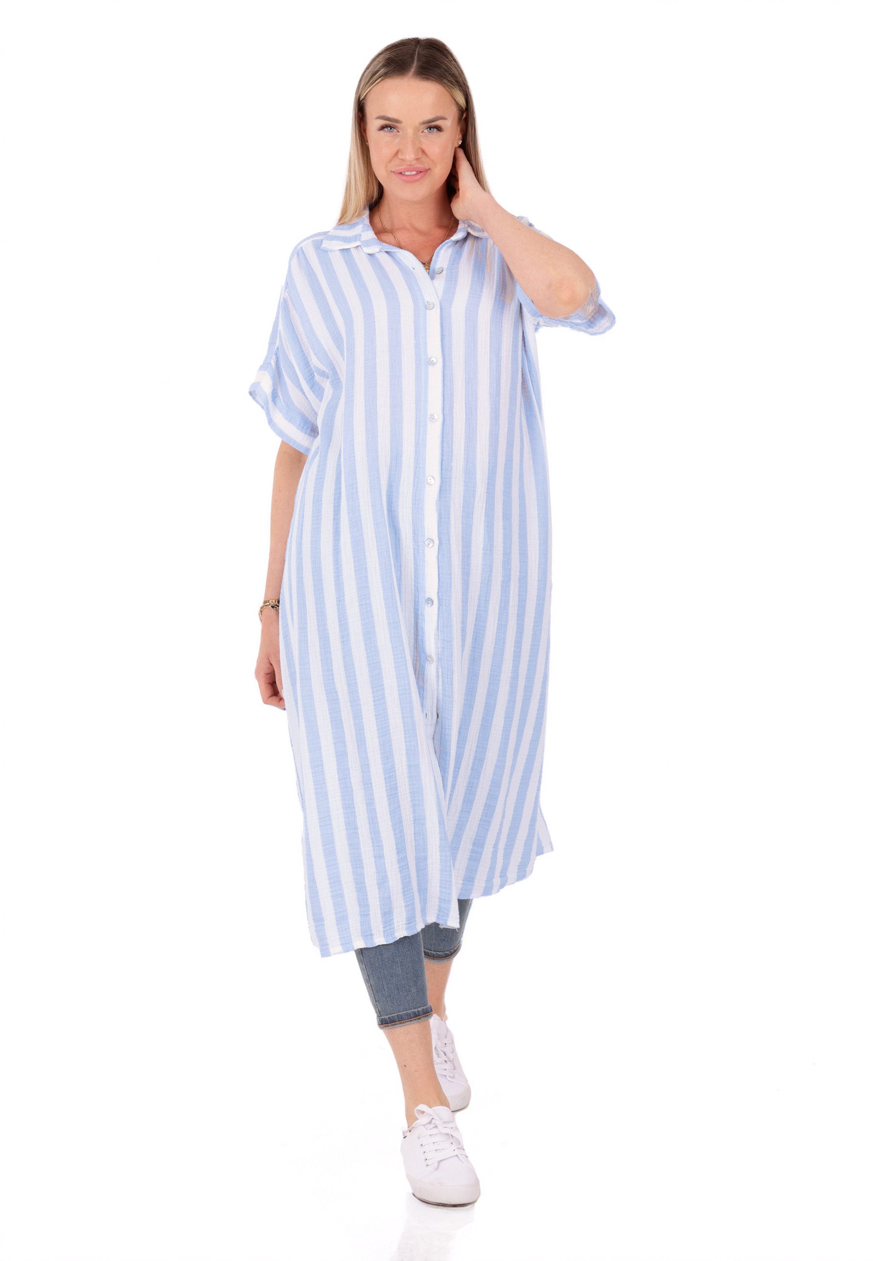 YC Fashion & Style Longbluse Hemdblusenkleid in Oversized-Passform aus reiner Baumwolle mit allover Print