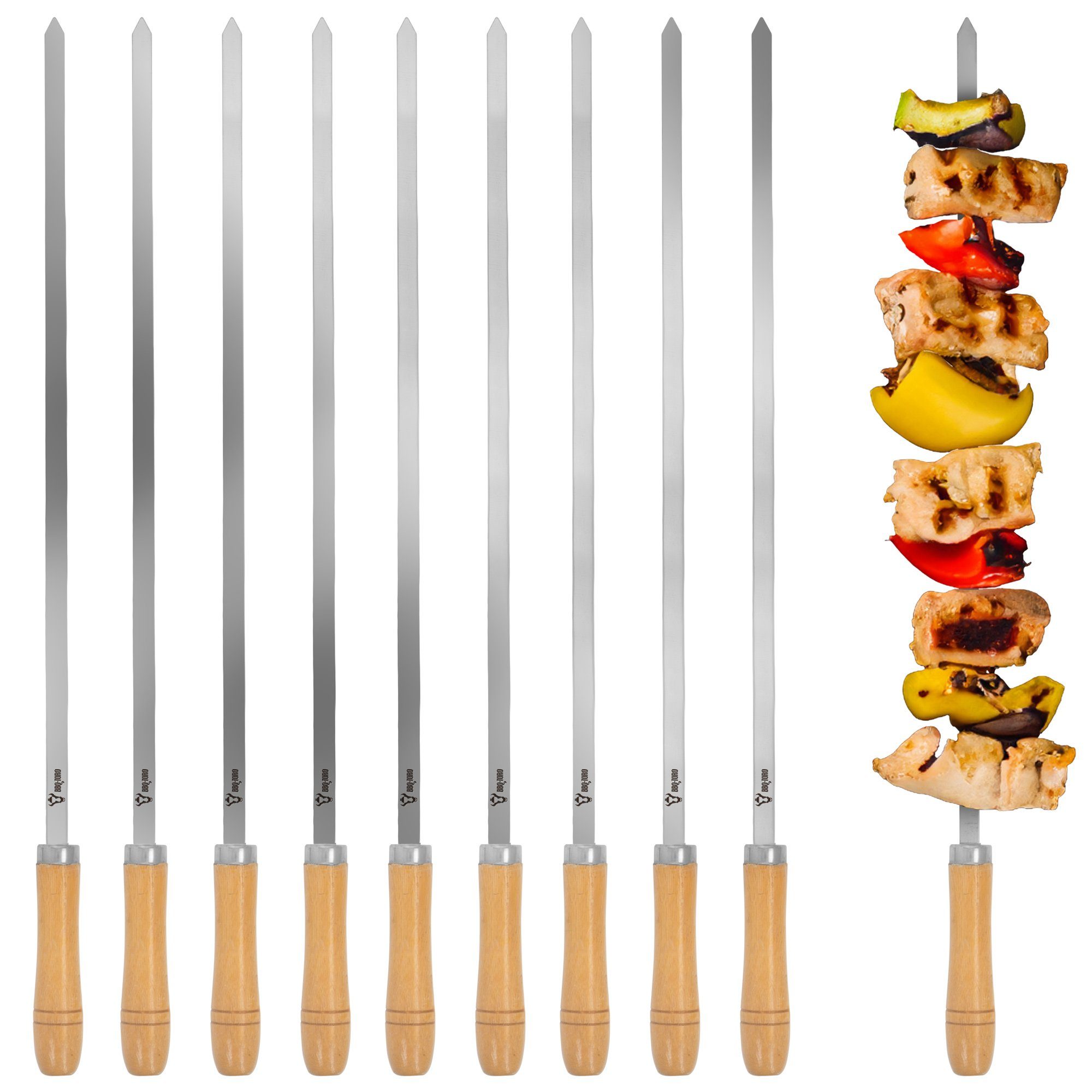 BBQ-Toro Grillspieß Edelstahl Grillspieße mit Holzgriff (10 Stück), 54 cm, Spießset (Set, 10-St., 10 Stück), Ideal geeignet für Schaschlik, Rotisserie und vieles mehr